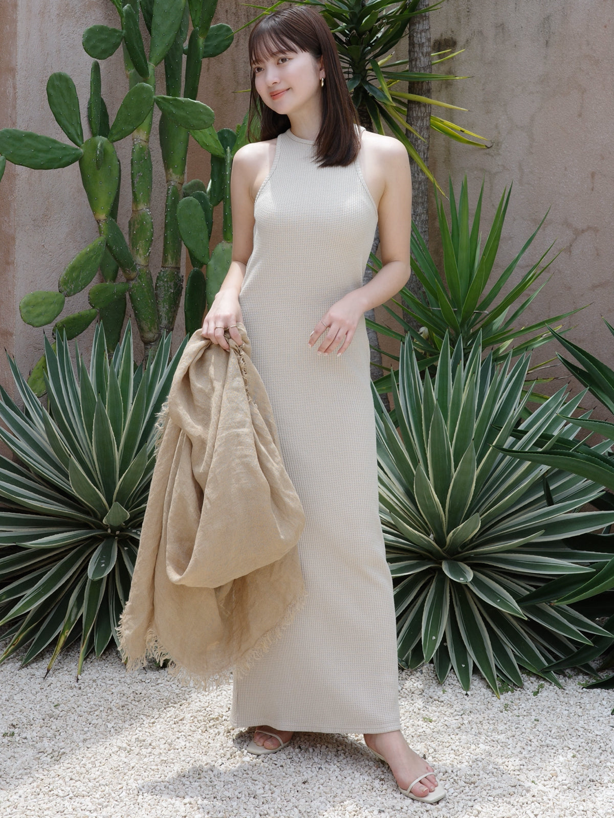 华夫格窄身连衣裙