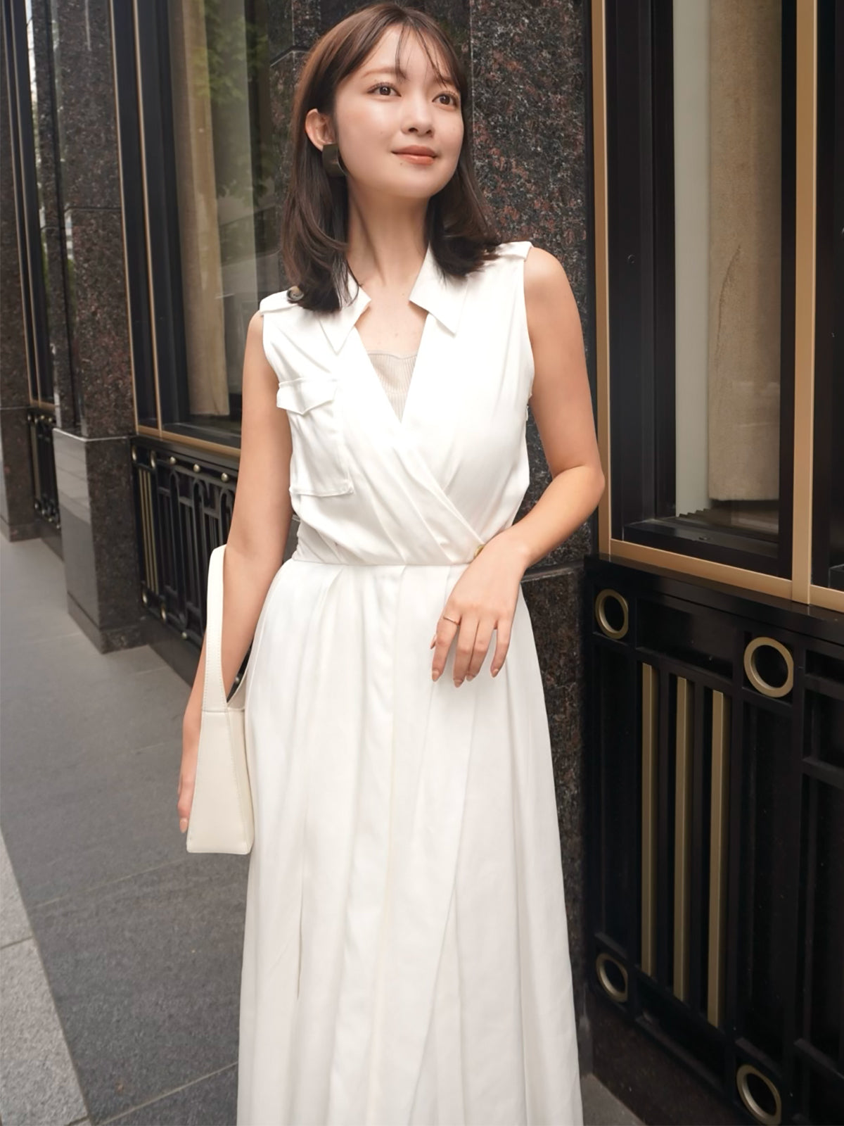 ノースリーブトレンチディテールワンピース