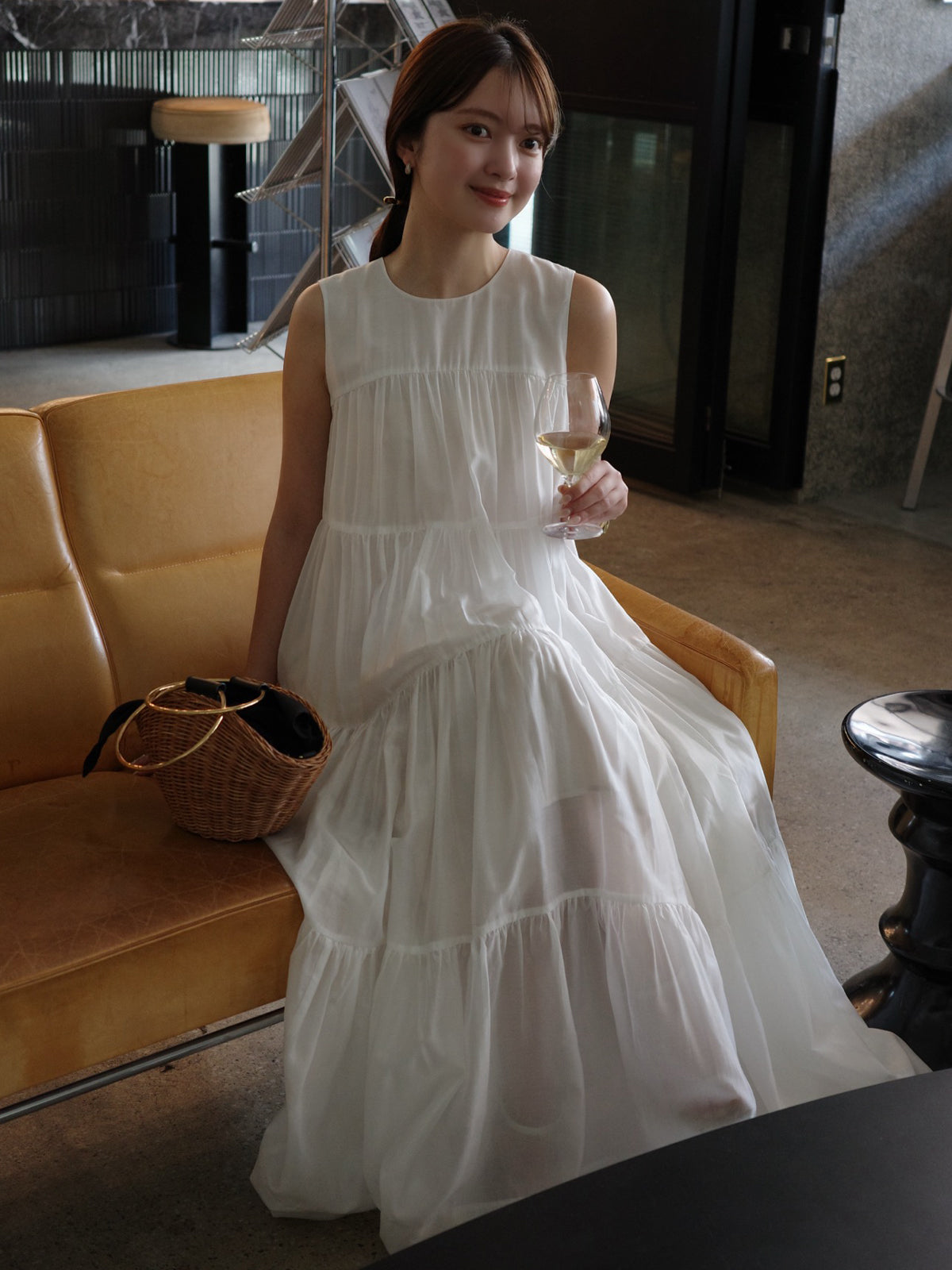 テンセルリッチオーガンティアードワンピース