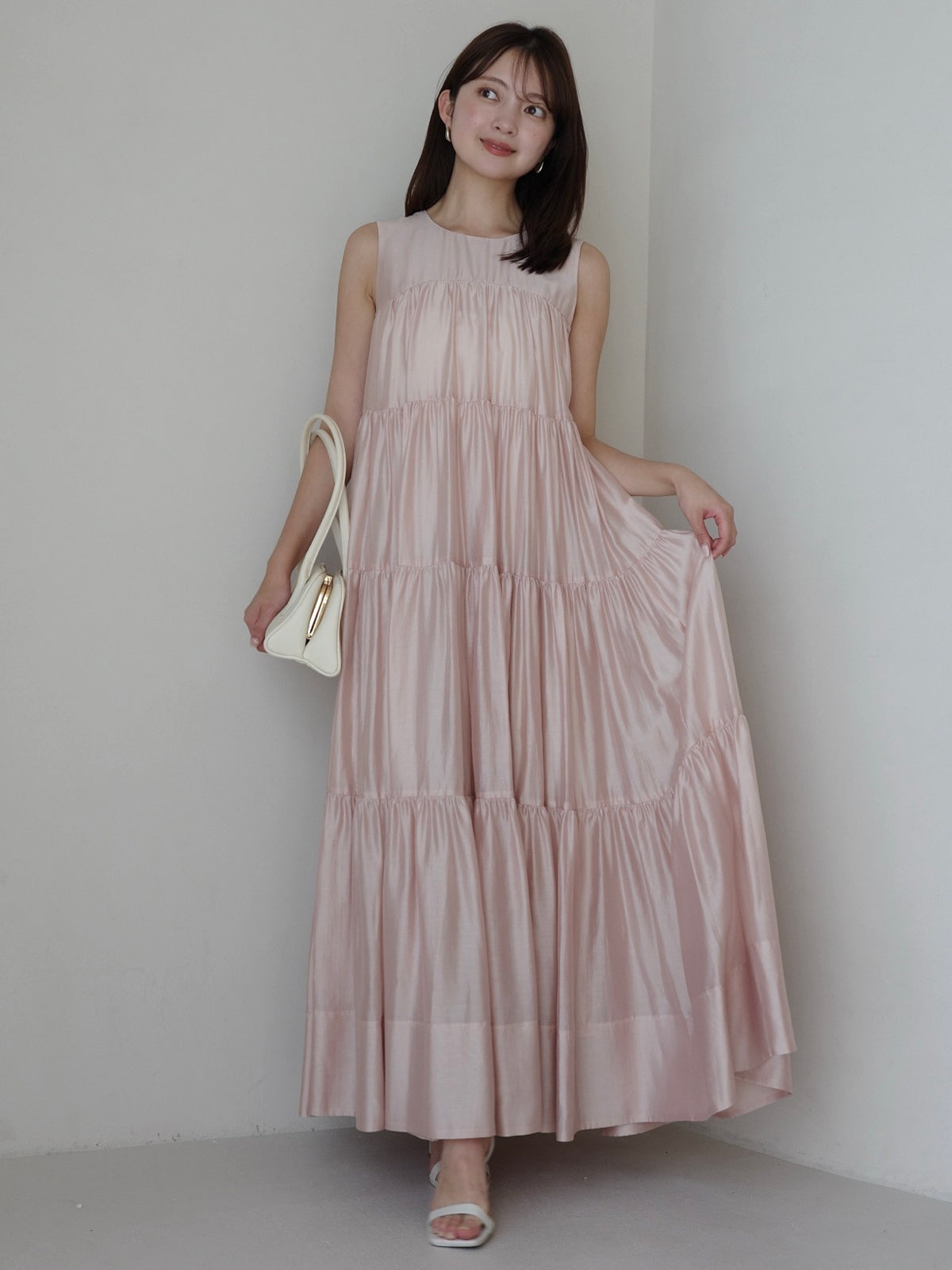 （即日発送）anuans♡テンセルリッチオーガンティアードワンピース テンセルリッチオーガンティアードワンピース