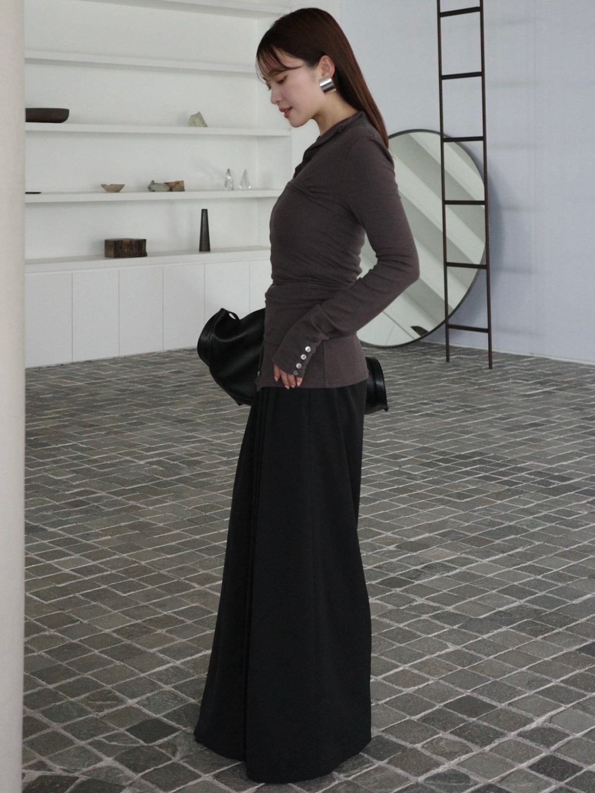 ライトダブルサテンハイウエストパンツ