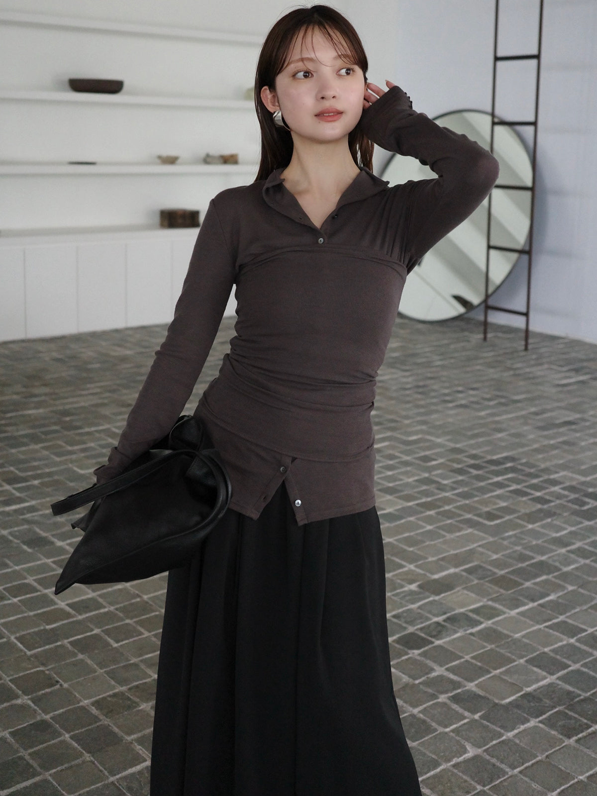 ライトダブルサテンハイウエストパンツ