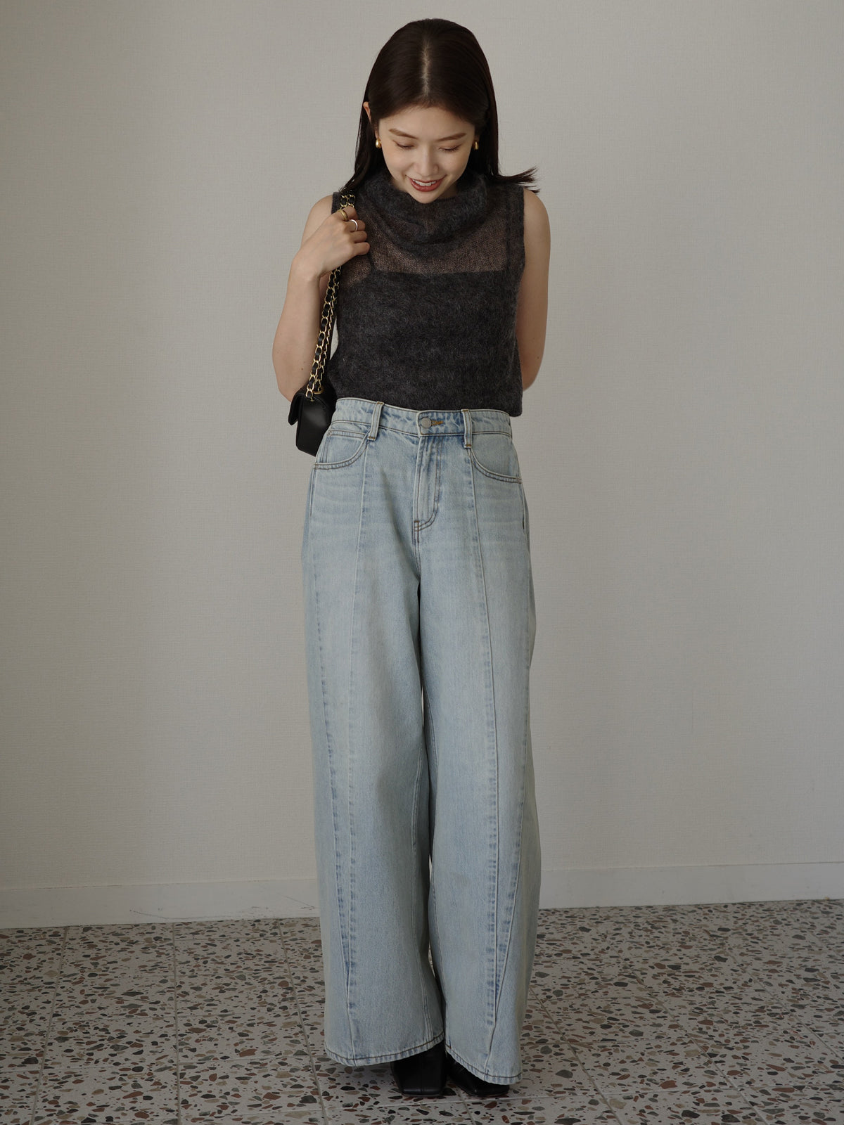 モヘアドレープニットトップス