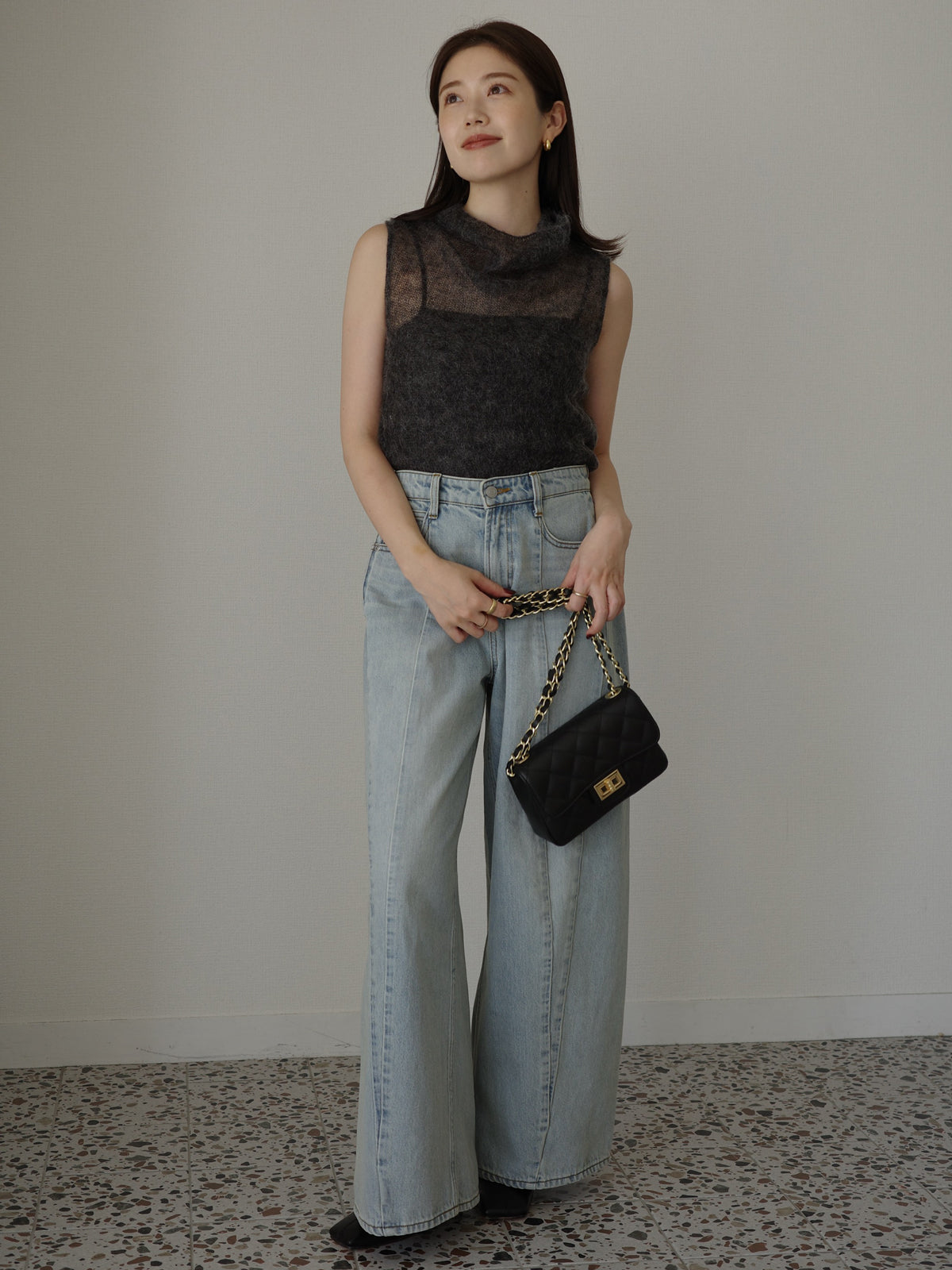 モヘアドレープニットトップス