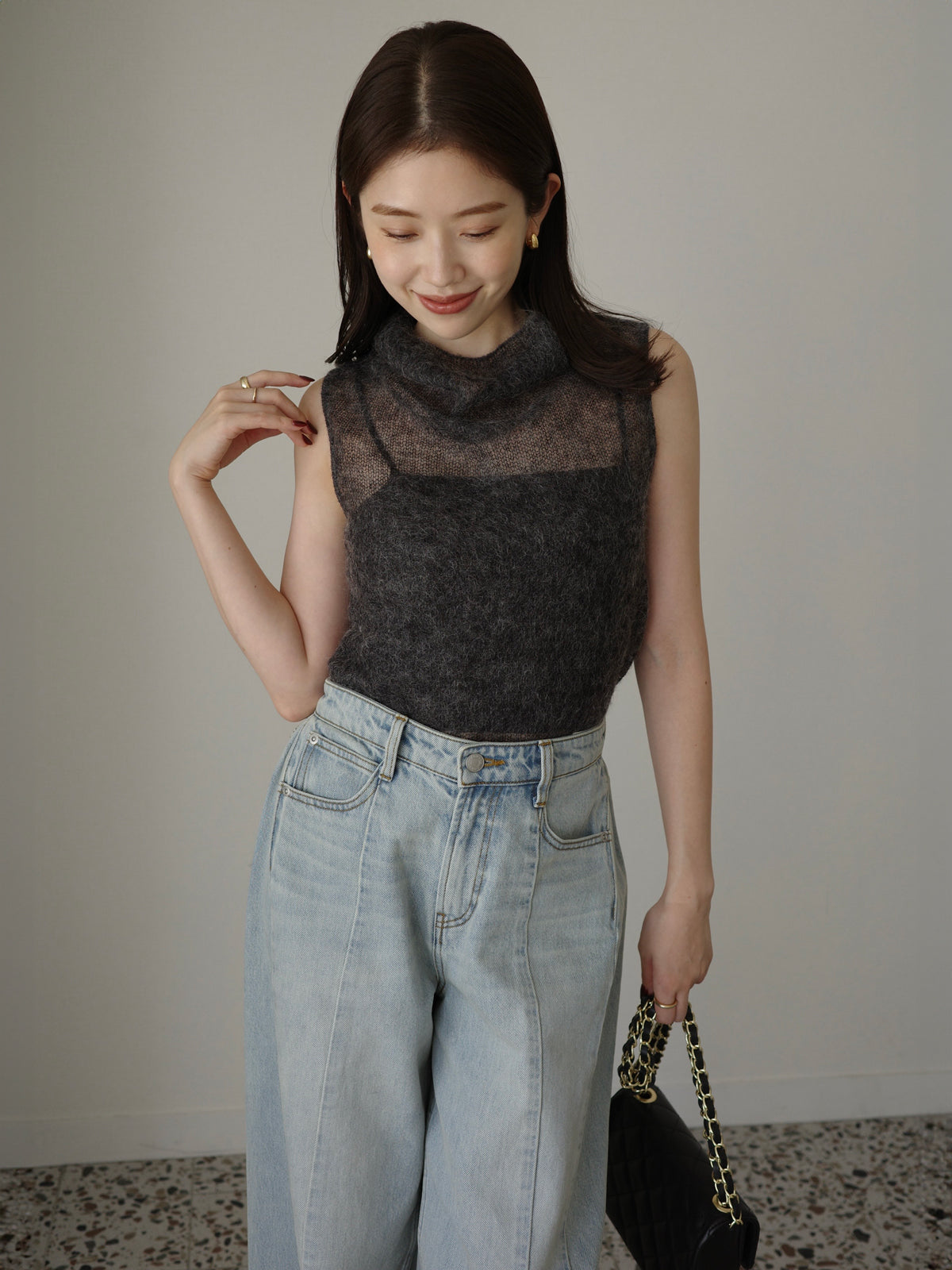 モヘアドレープニットトップス