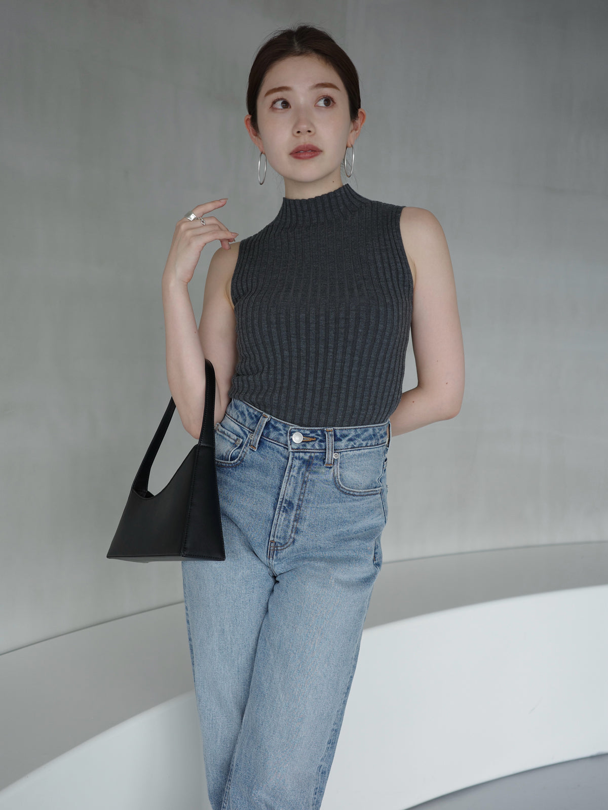 ノースリーブウールリブニットトップス