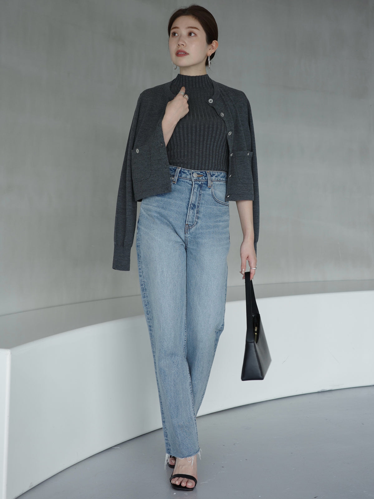 ノースリーブウールリブニットトップス