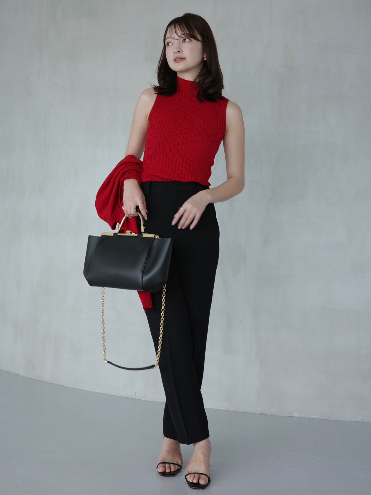 ノースリーブウールリブニットトップス