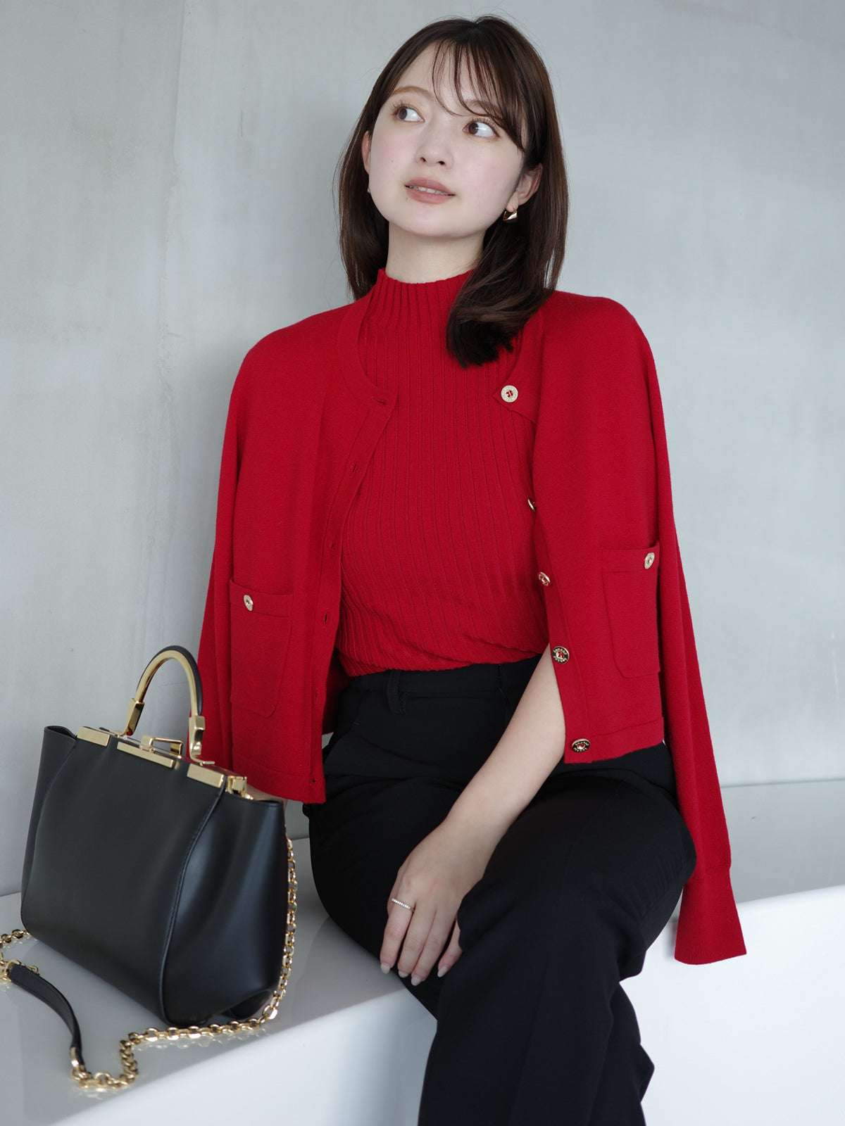 ノースリーブウールリブニットトップス