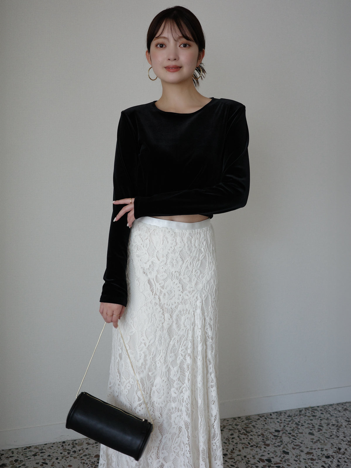 ベロアクロップドカットトップス