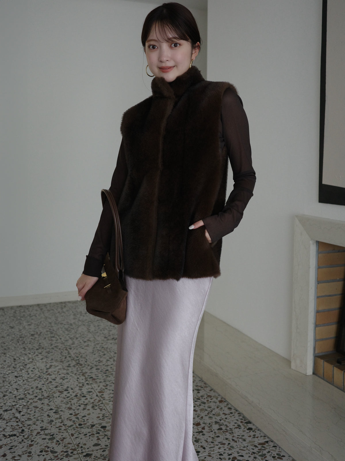 スタンドカラーファーベスト