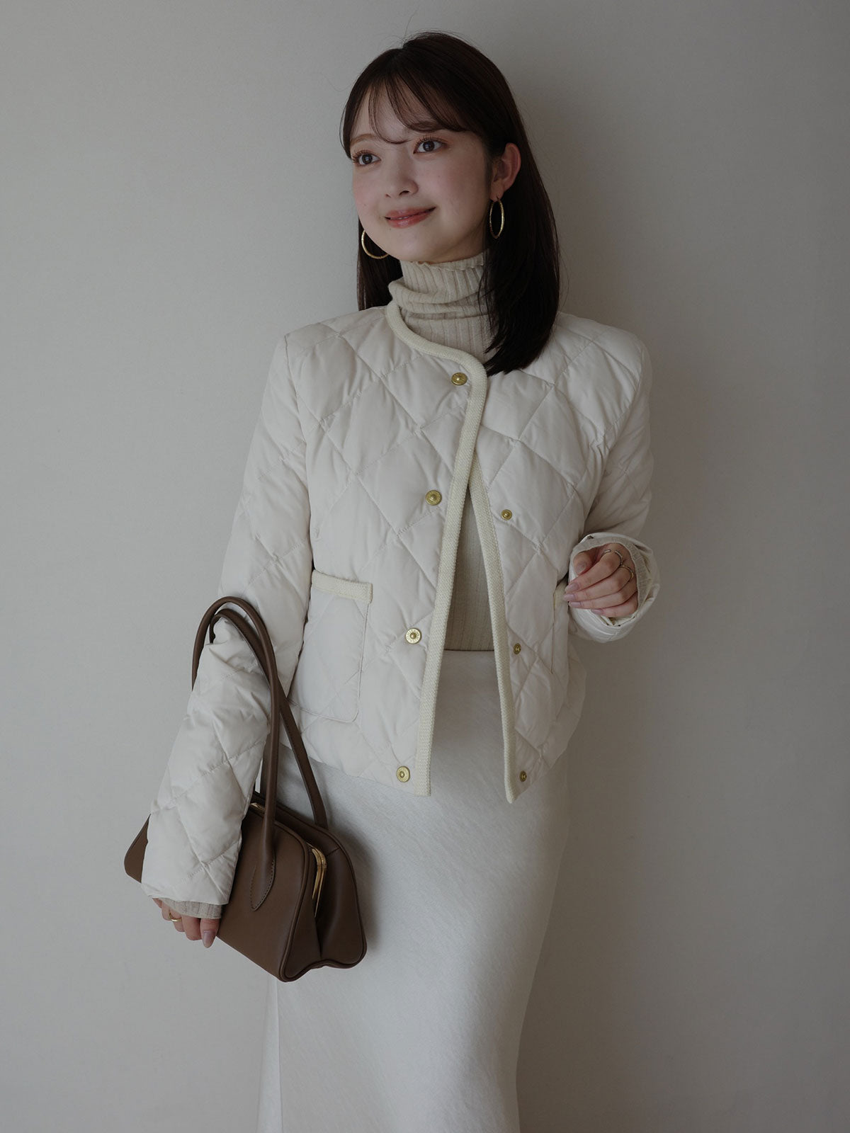 TAION×anuans】ノーカラーキルティングショートダウン