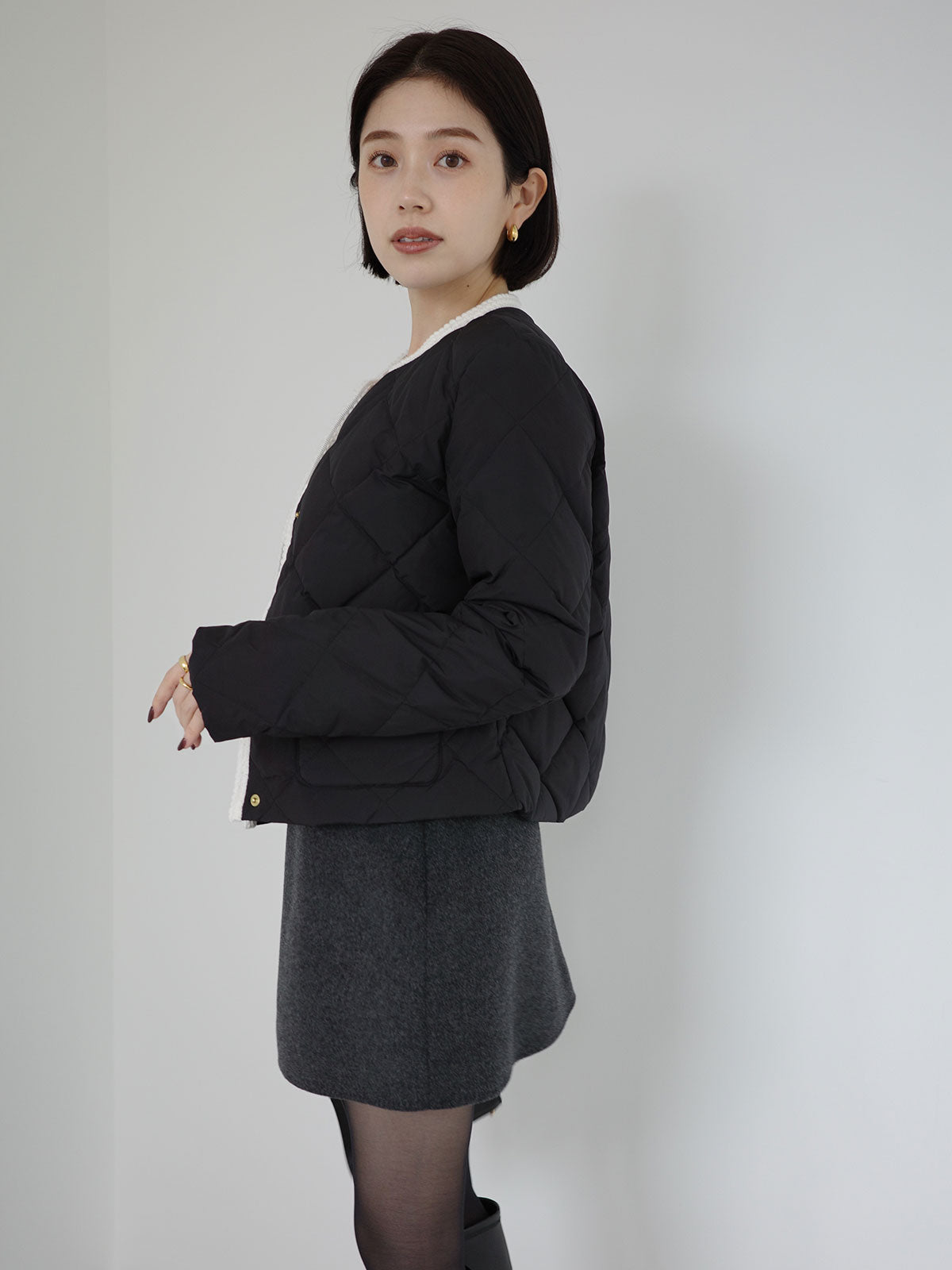 【TAION×ánuans】ノーカラーキルティングショートダウン