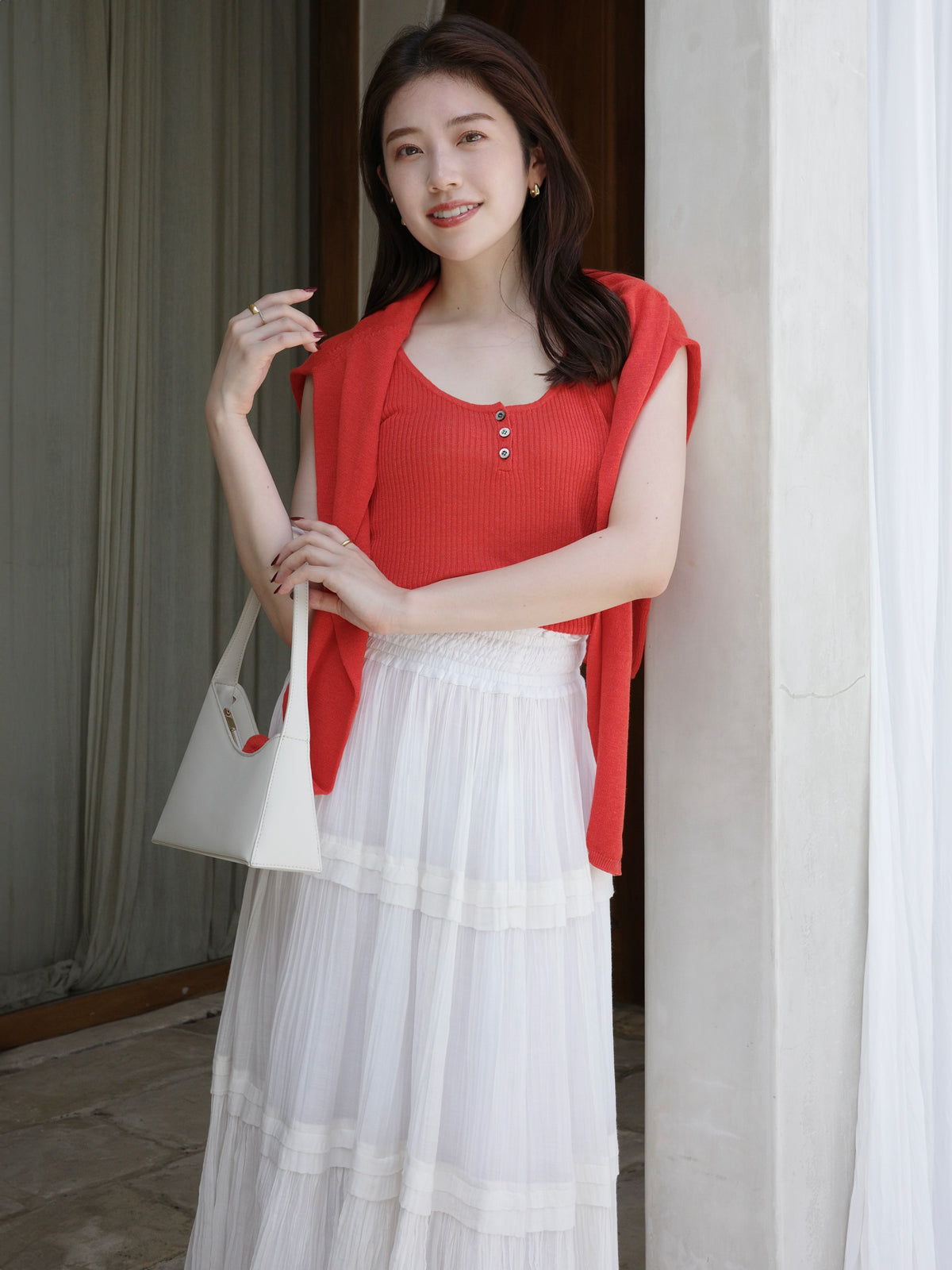 Indiaシルクブレンドティアードスカート