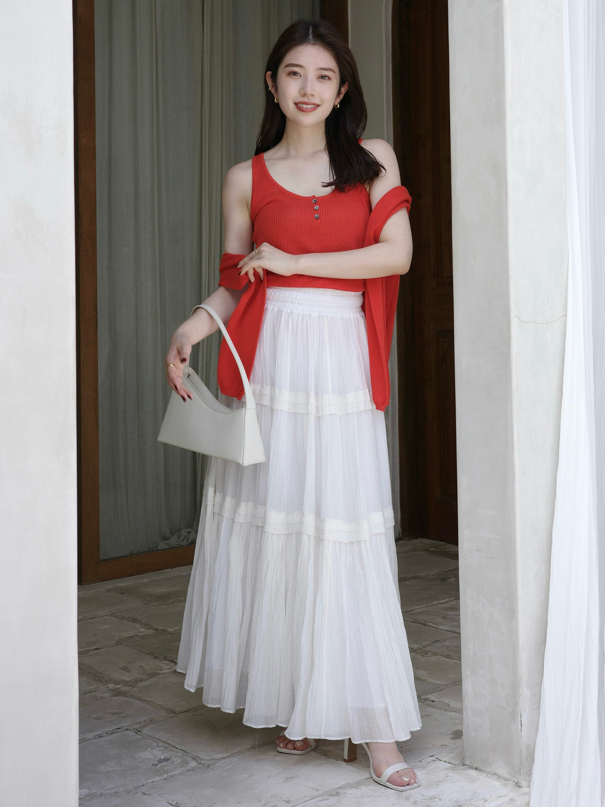 Indiaシルクブレンドティアードスカート