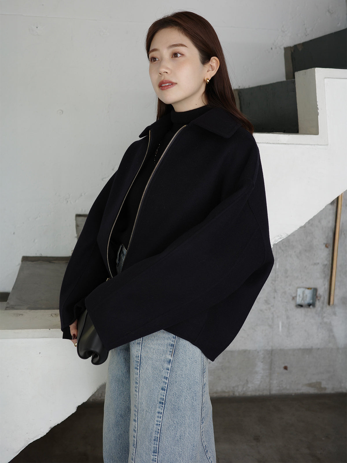 シルクカシミアブレンドフィットリブタートルニット