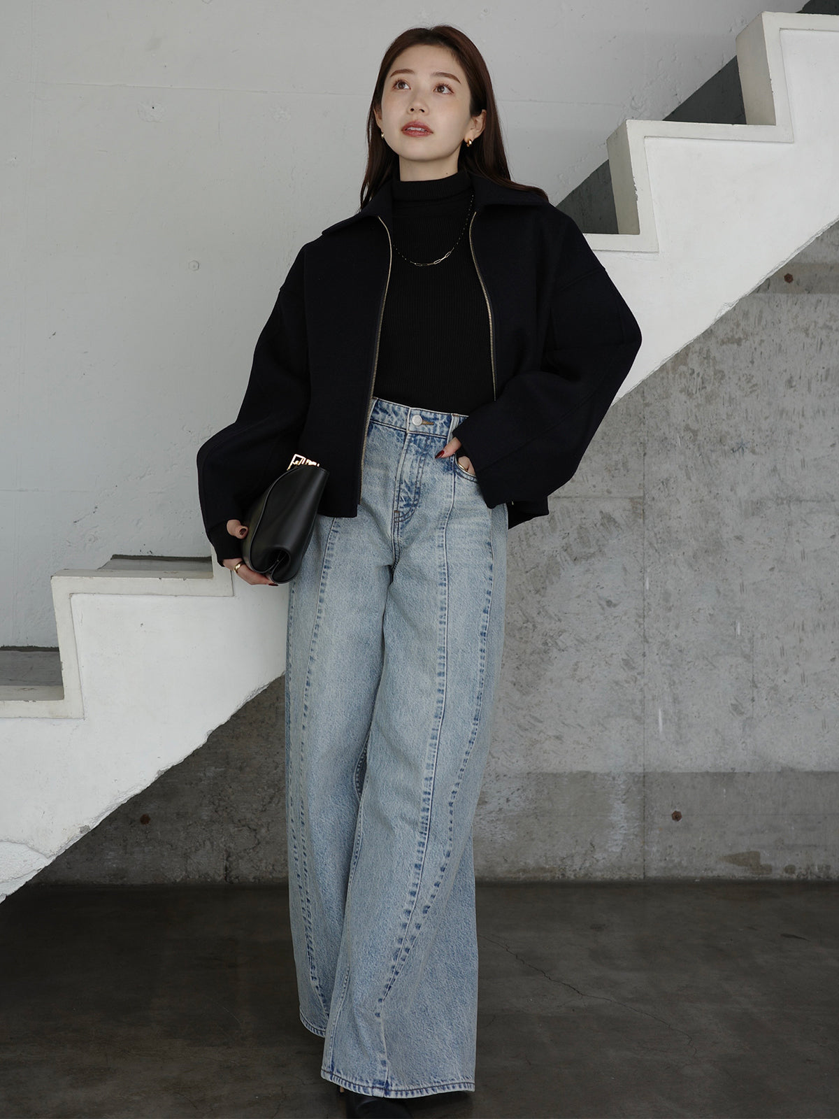 シルクカシミアブレンドフィットリブタートルニット