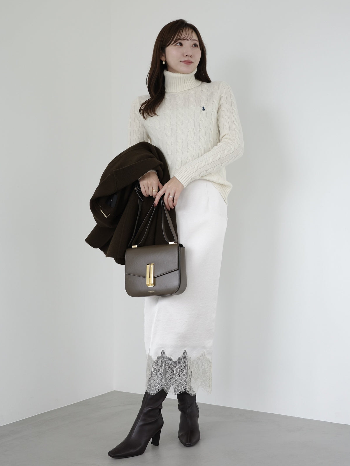 【POLO RALPH LAUREN】Wool-Cashmere Cable Turtleneck Sweater