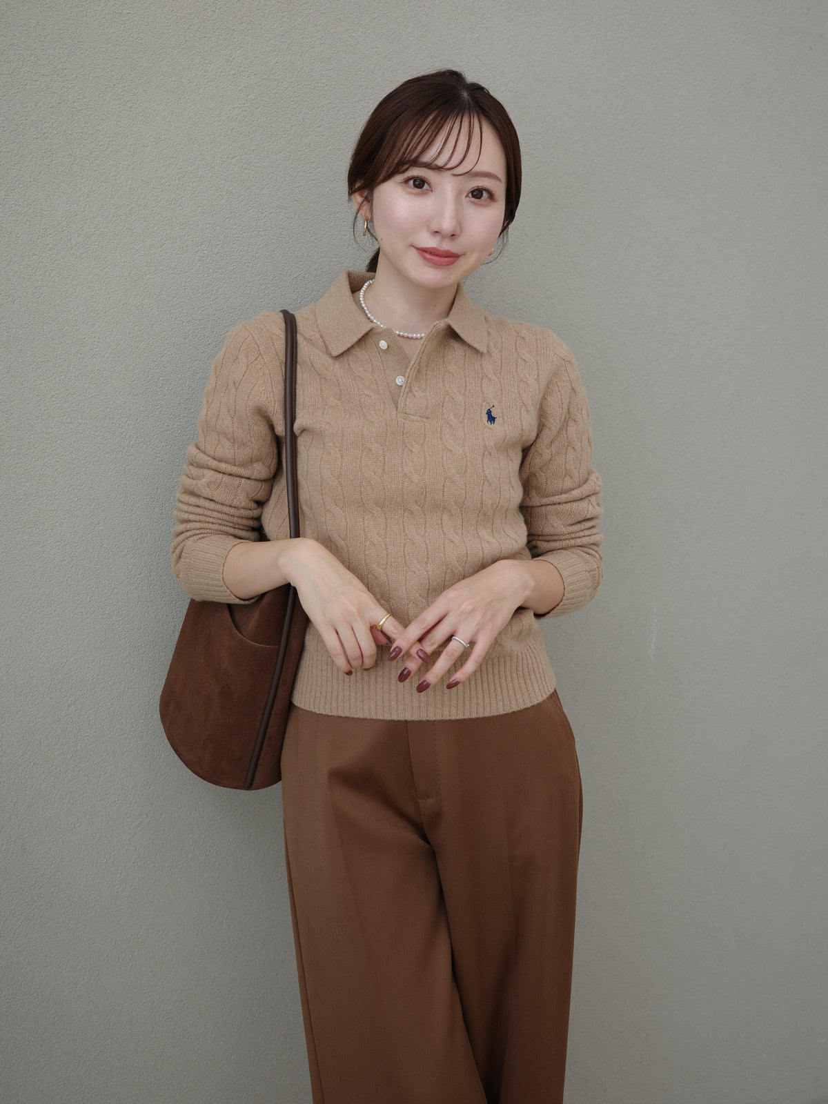 【POLO RALPH LAUREN】Wool-Cashmere Cable Polo Sweater