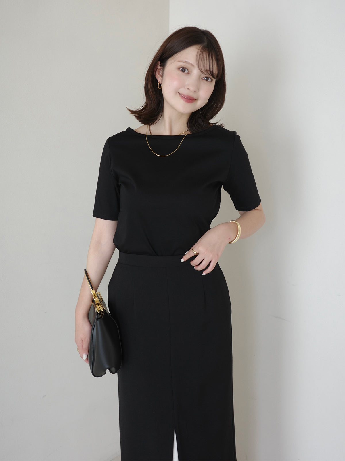 WEB限定】シルクタッチコットンボートネックTシャツ