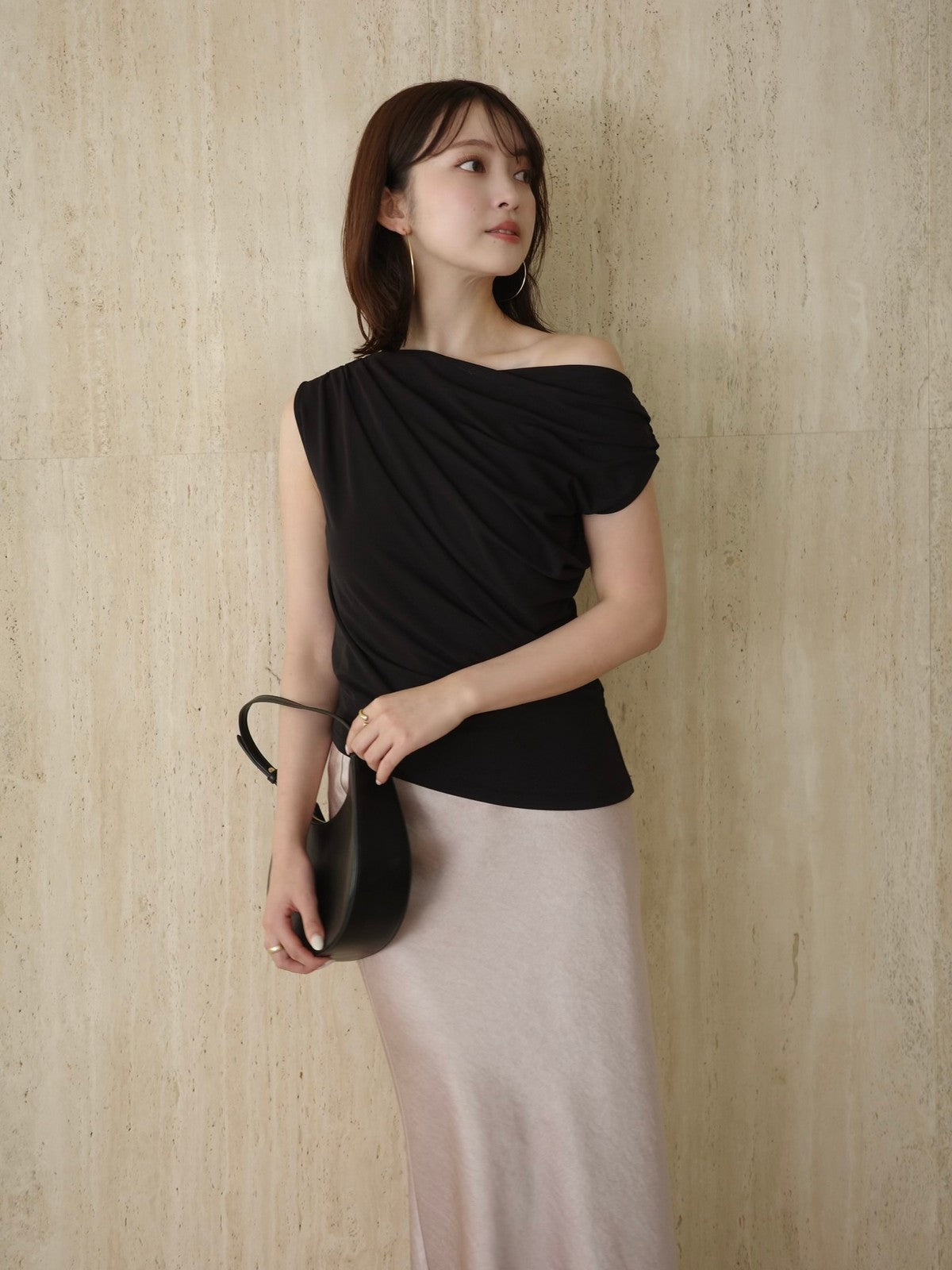 アシメネックドレープカットトップス