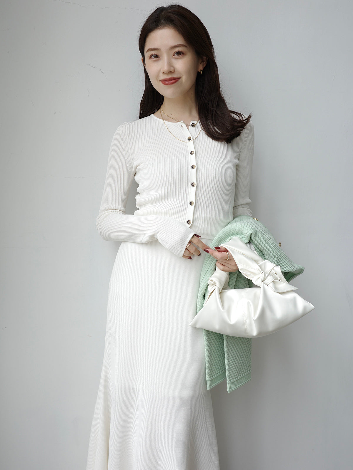 ノーカラーラーベンニットジャケット