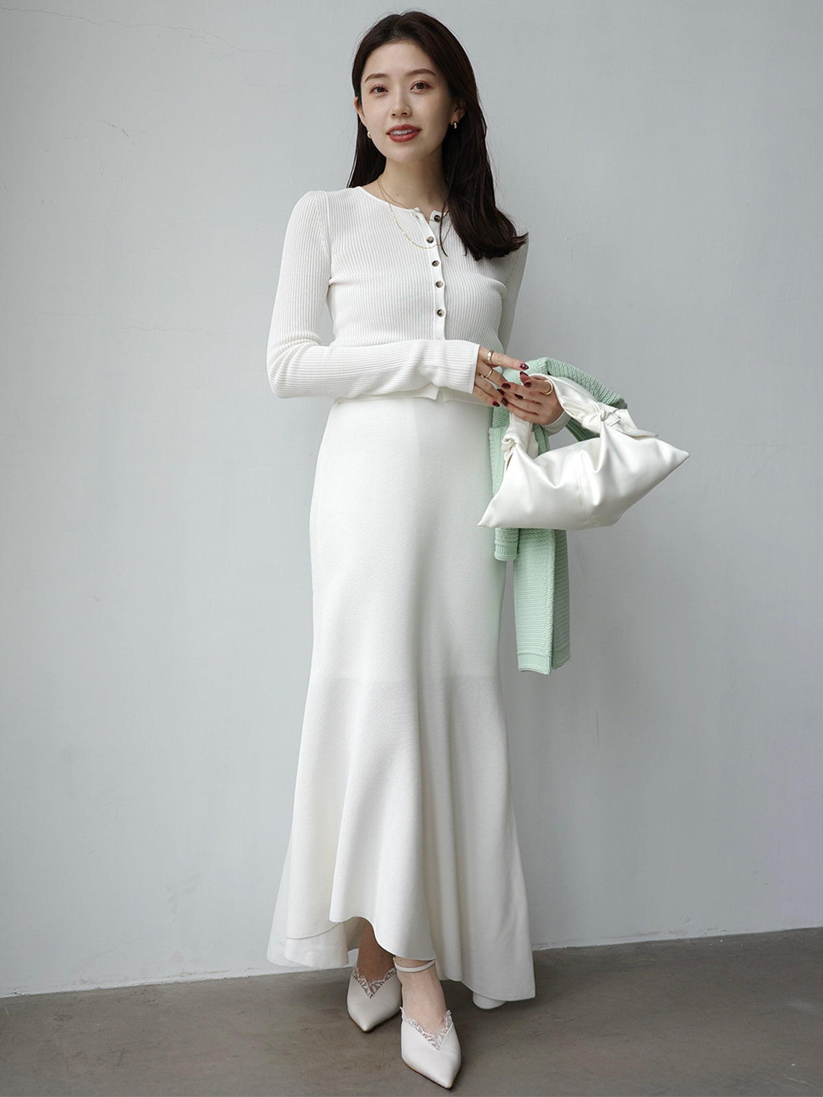 ノーカラーラーベンニットジャケット