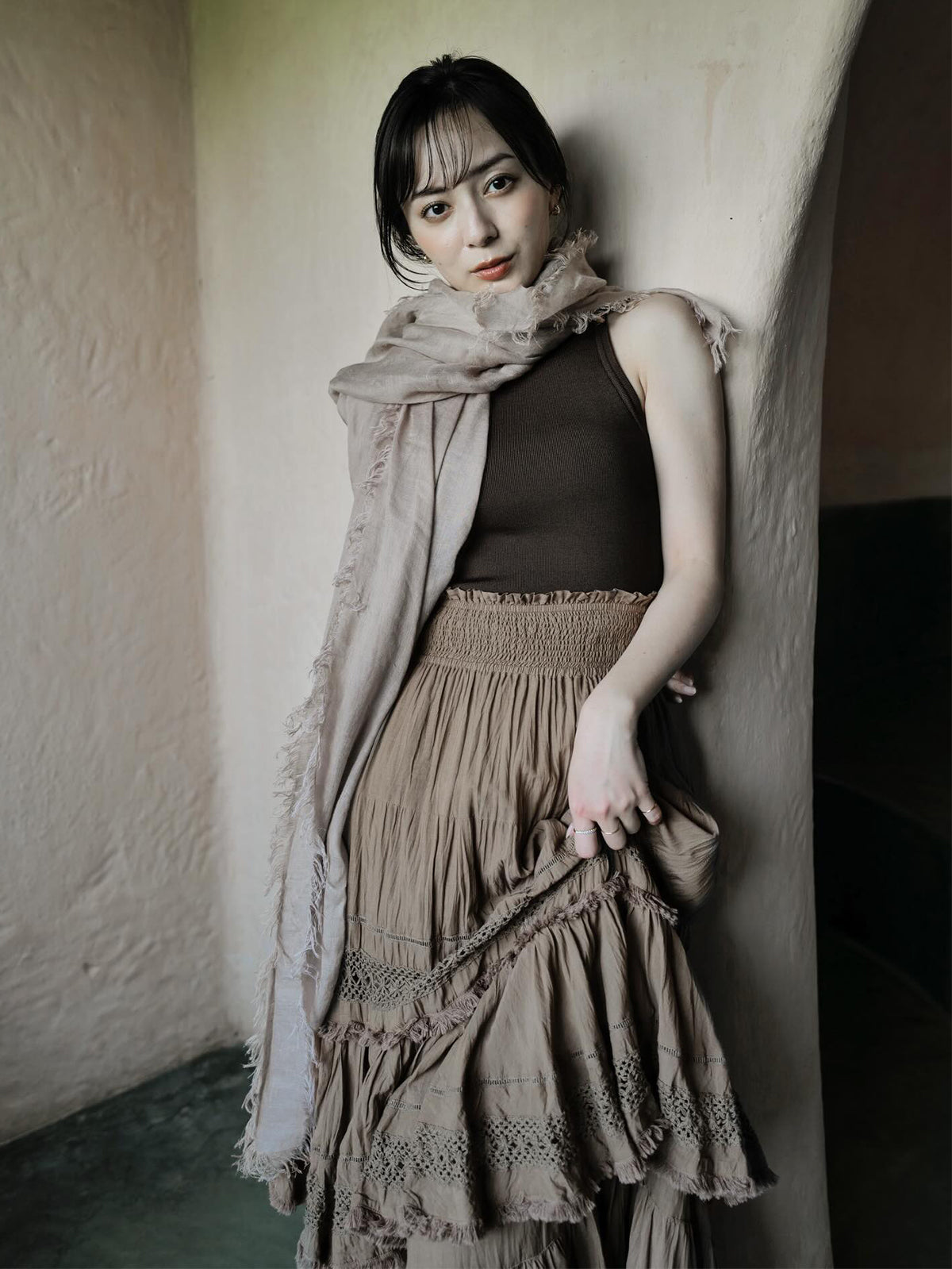 India 크링클 티어드 맥시 스커트