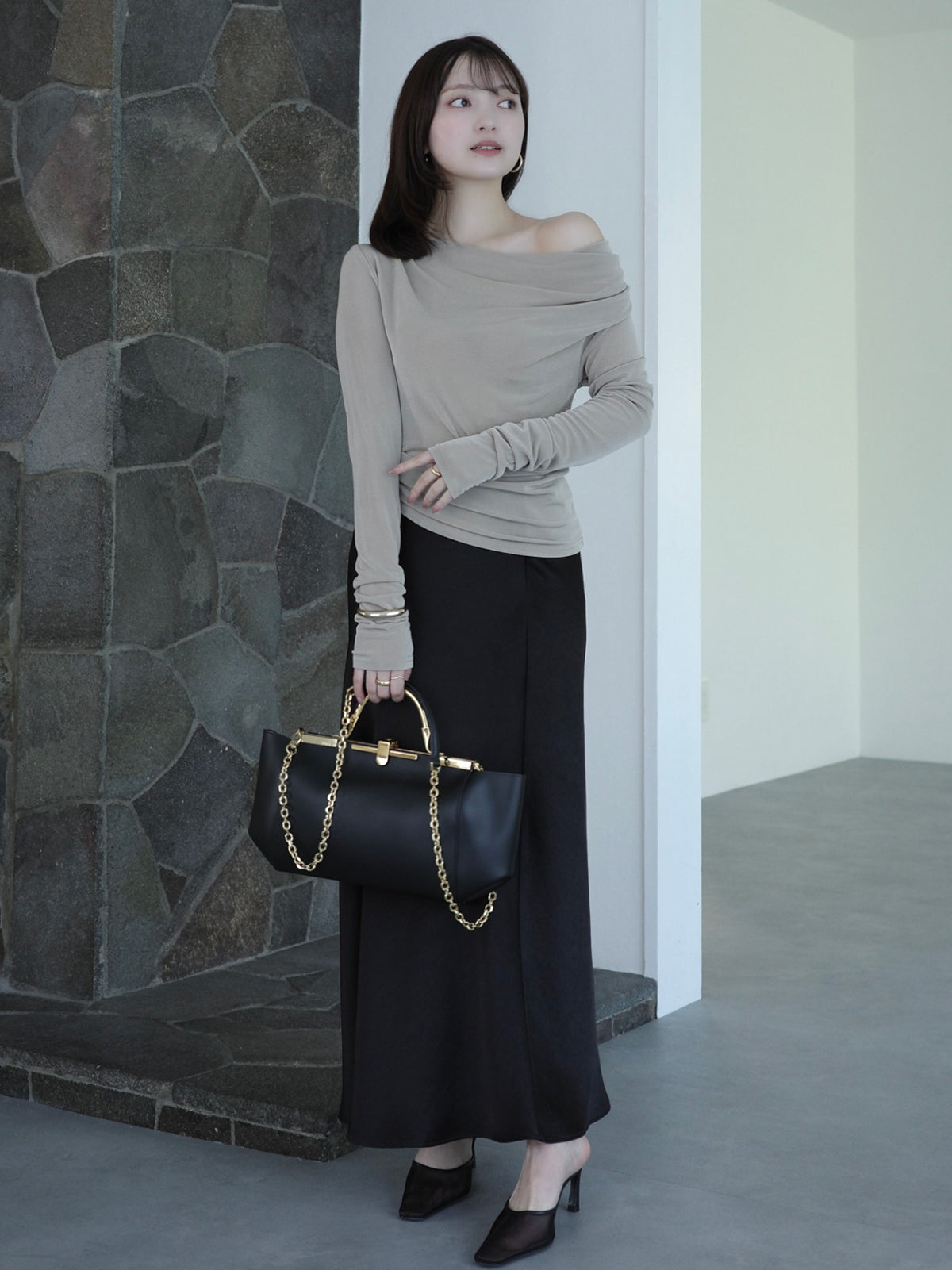 アセテートギャザードレープカットトップス