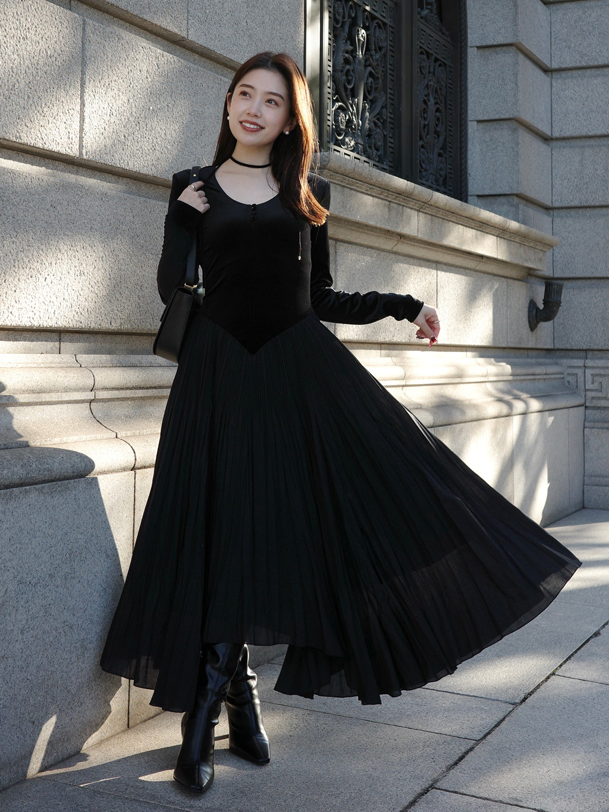 ベロアシフォンドッキングワンピース