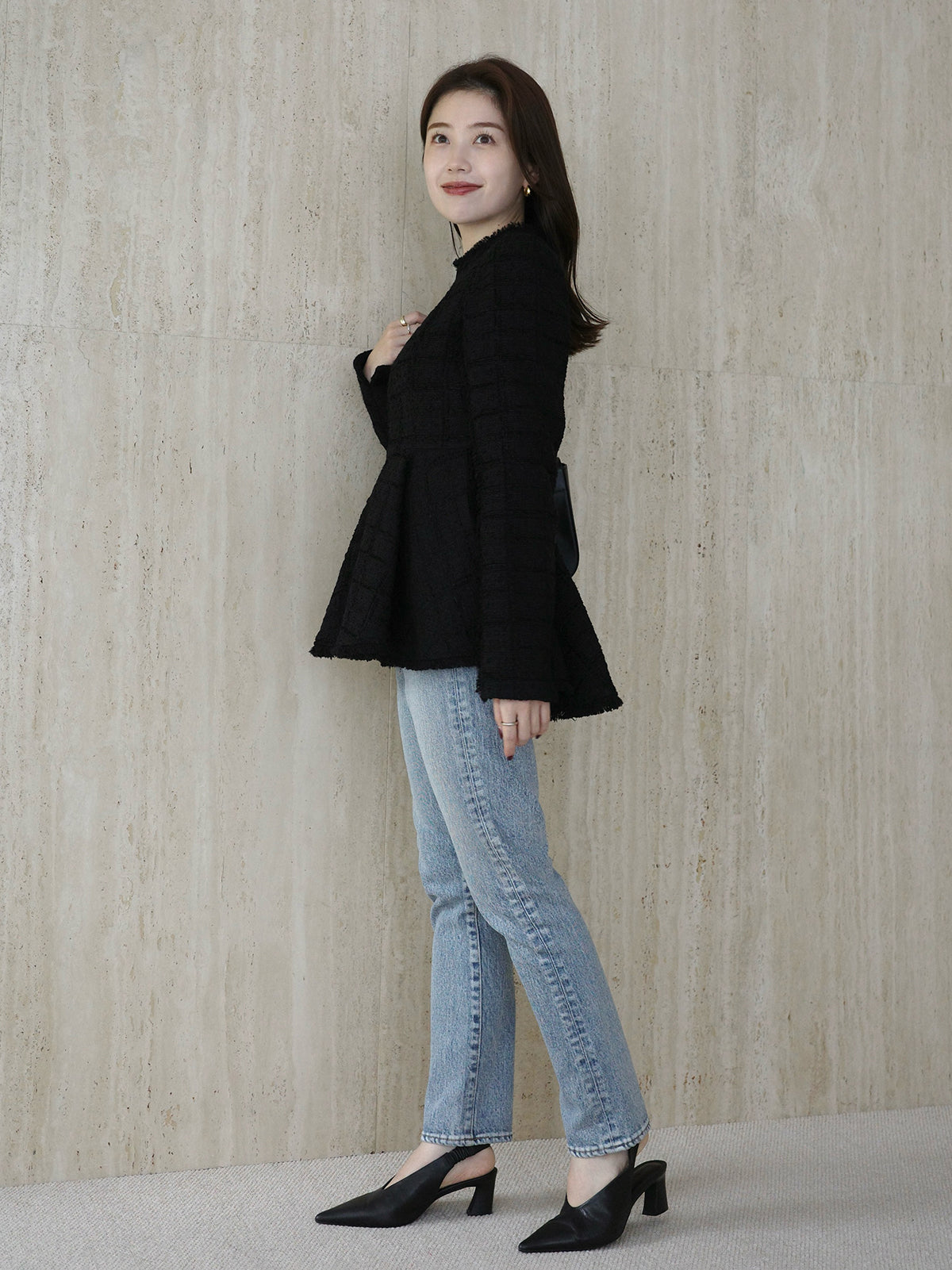 ツイードペプラムブラウス