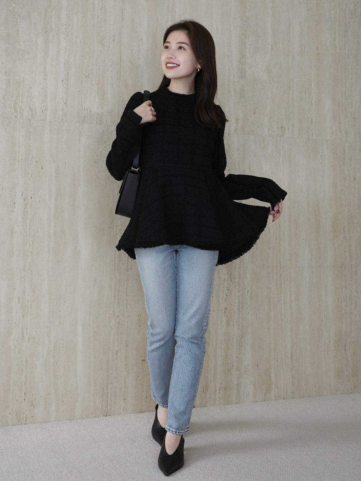 ツイードペプラムブラウス