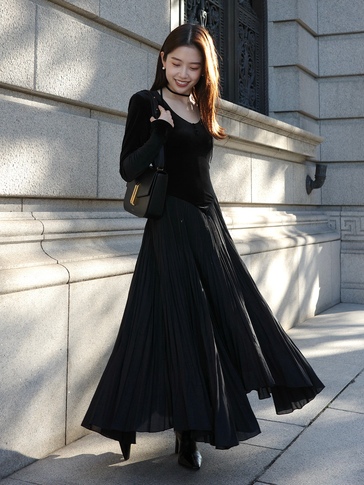 ベロアシフォンドッキングワンピース