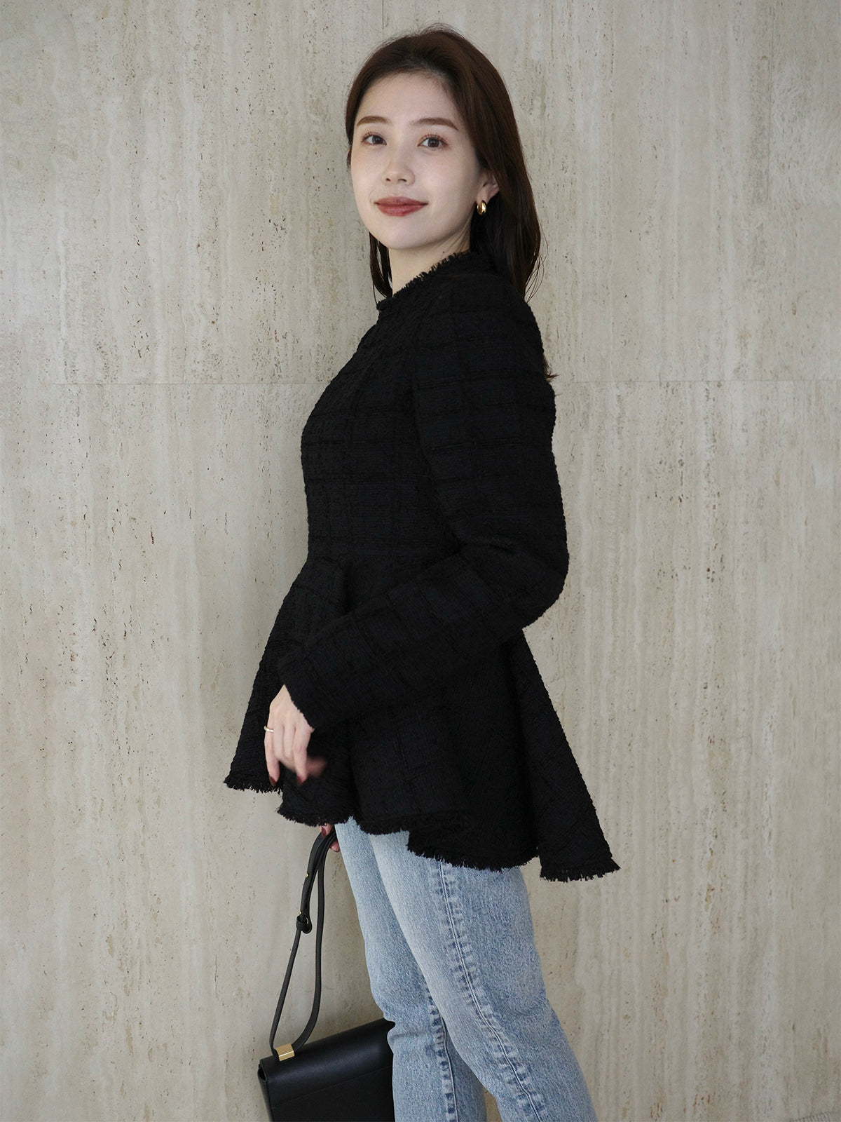 ツイードペプラムブラウス