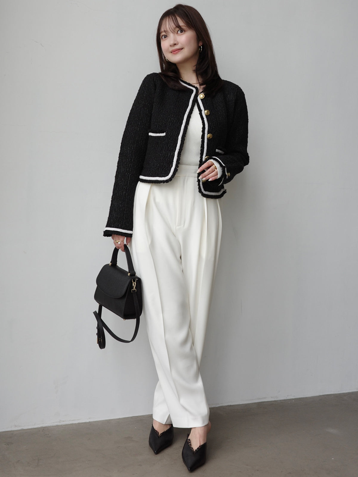 クラシカルノーカラーニットジャケット