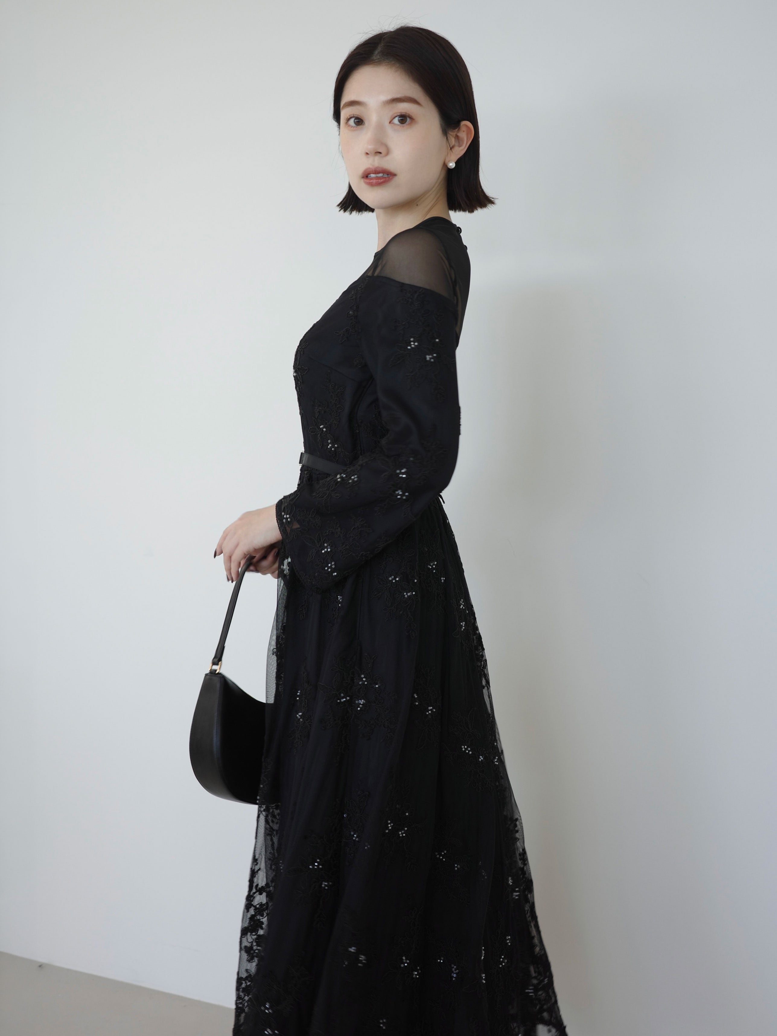 occasion】チュールエンブロイダリードレス