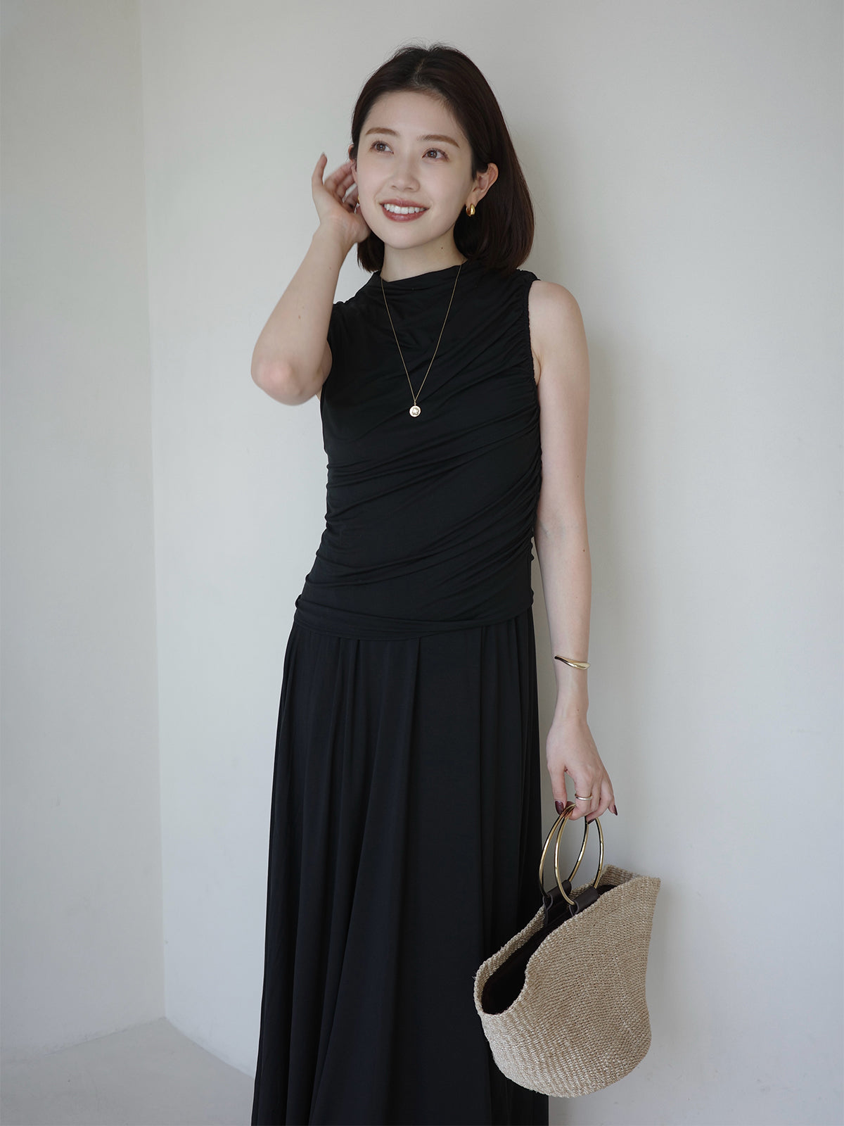 Drape Gathered Cut Dress