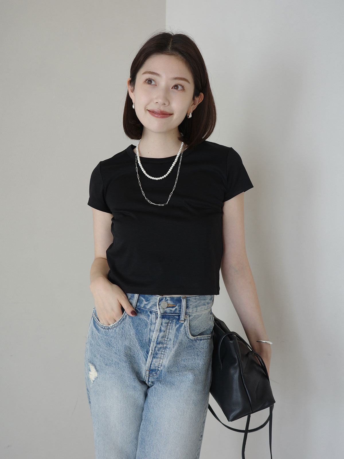 シルクタッチコットンクロップドTシャツ
