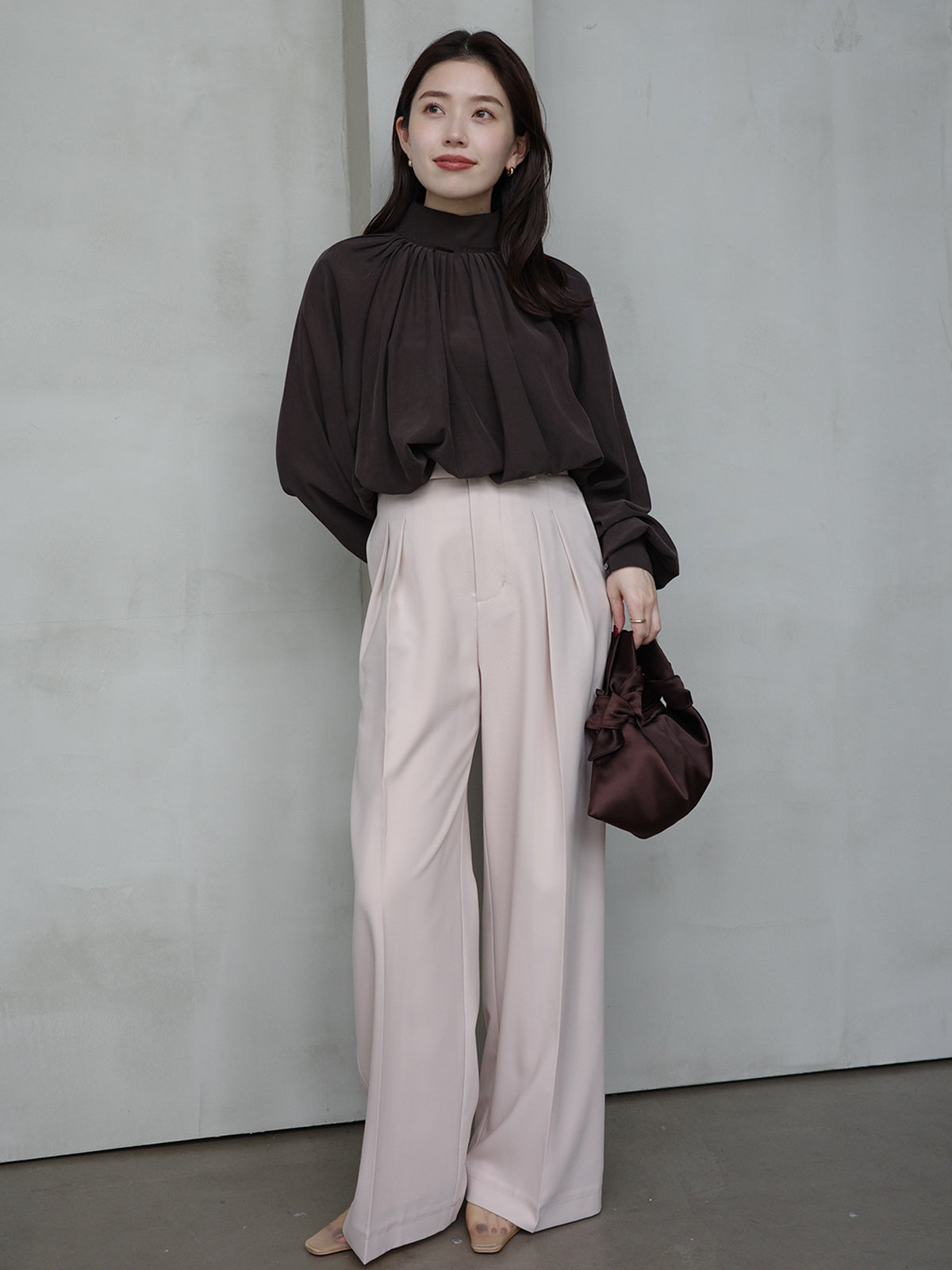 キュプラコットンボリュームブラウス