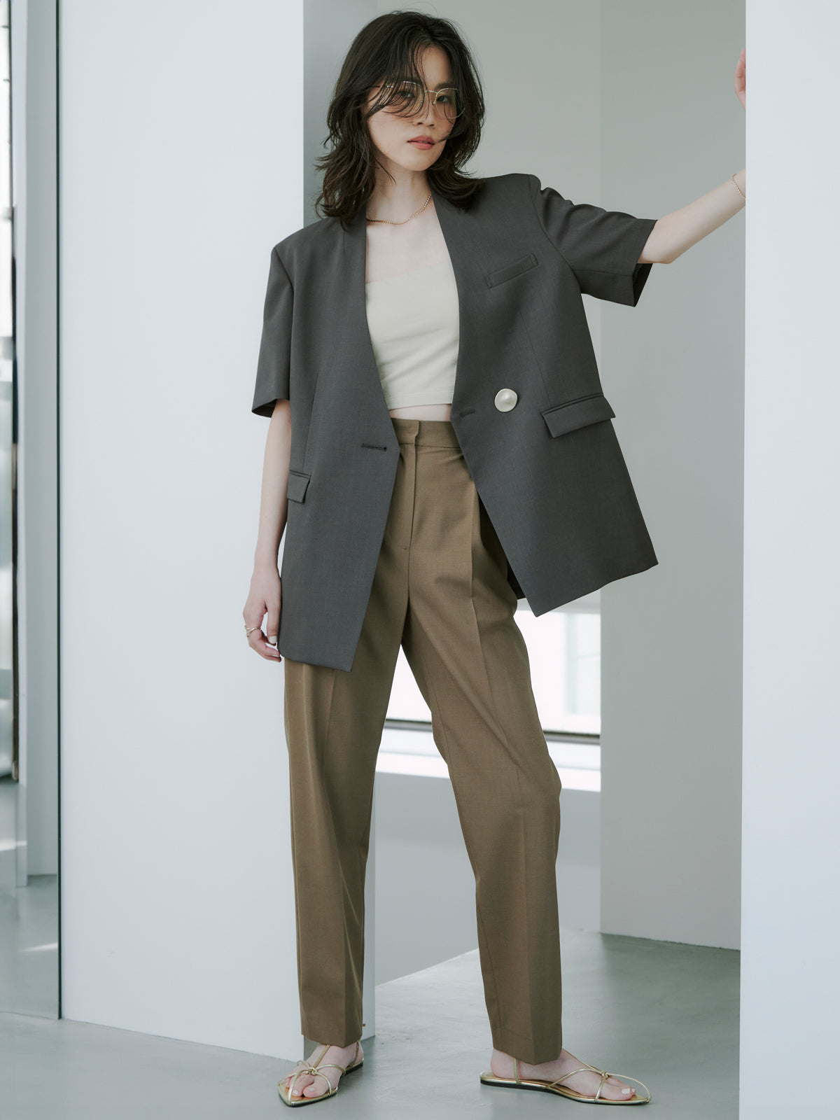 ハイネックノーカラージャケット