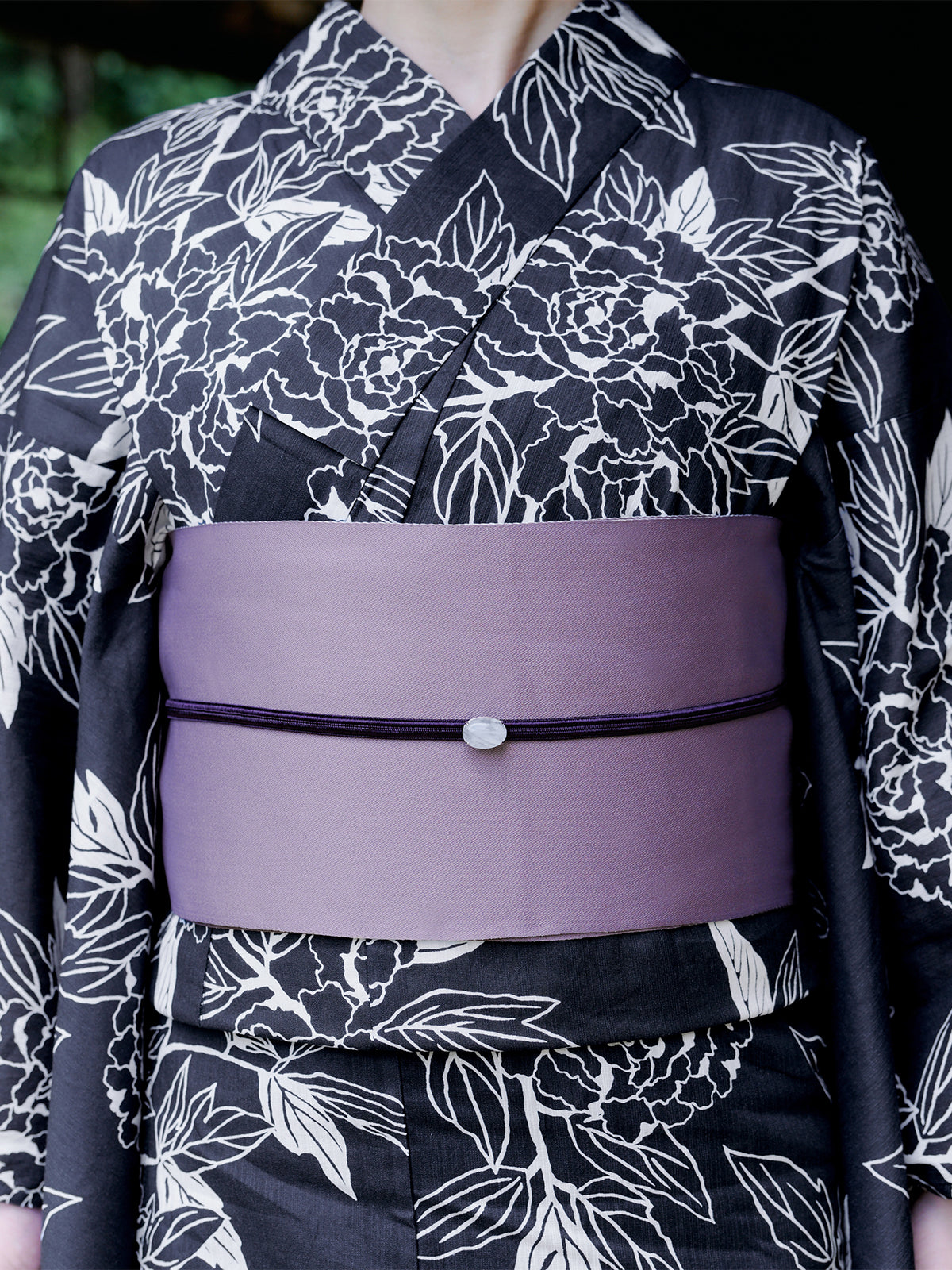 line art peony yukata set - NAVY