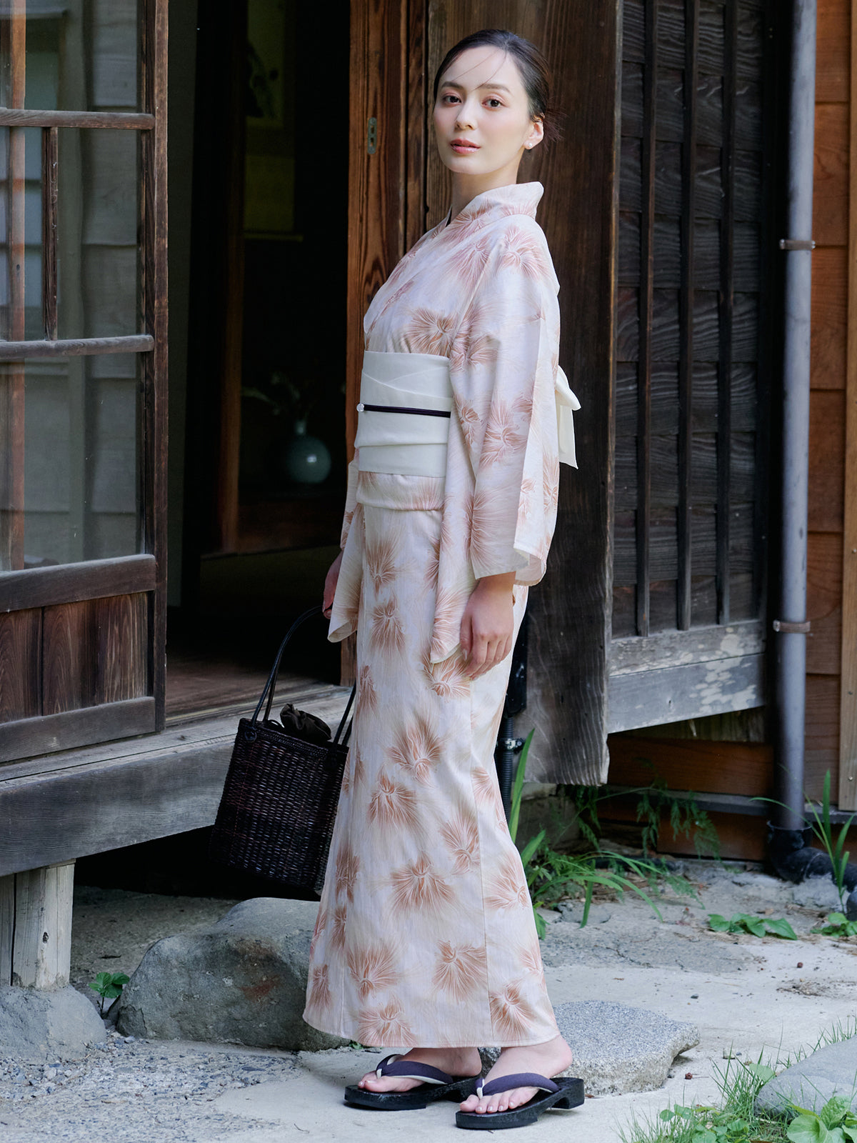 mist bloom yukata set - PINK BEIGE