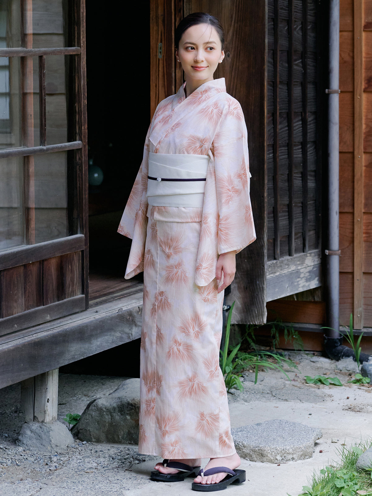 mist bloom yukata set - PINK BEIGE