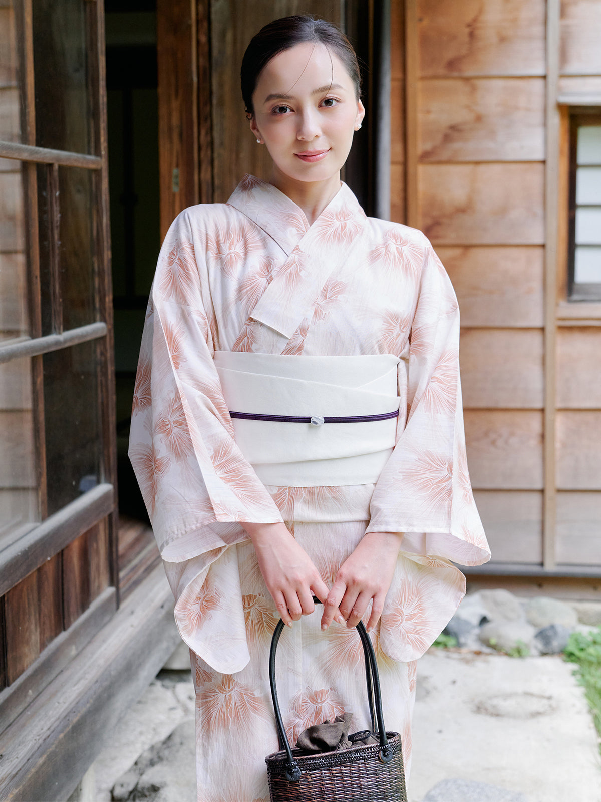 mist bloom yukata set - PINK BEIGE