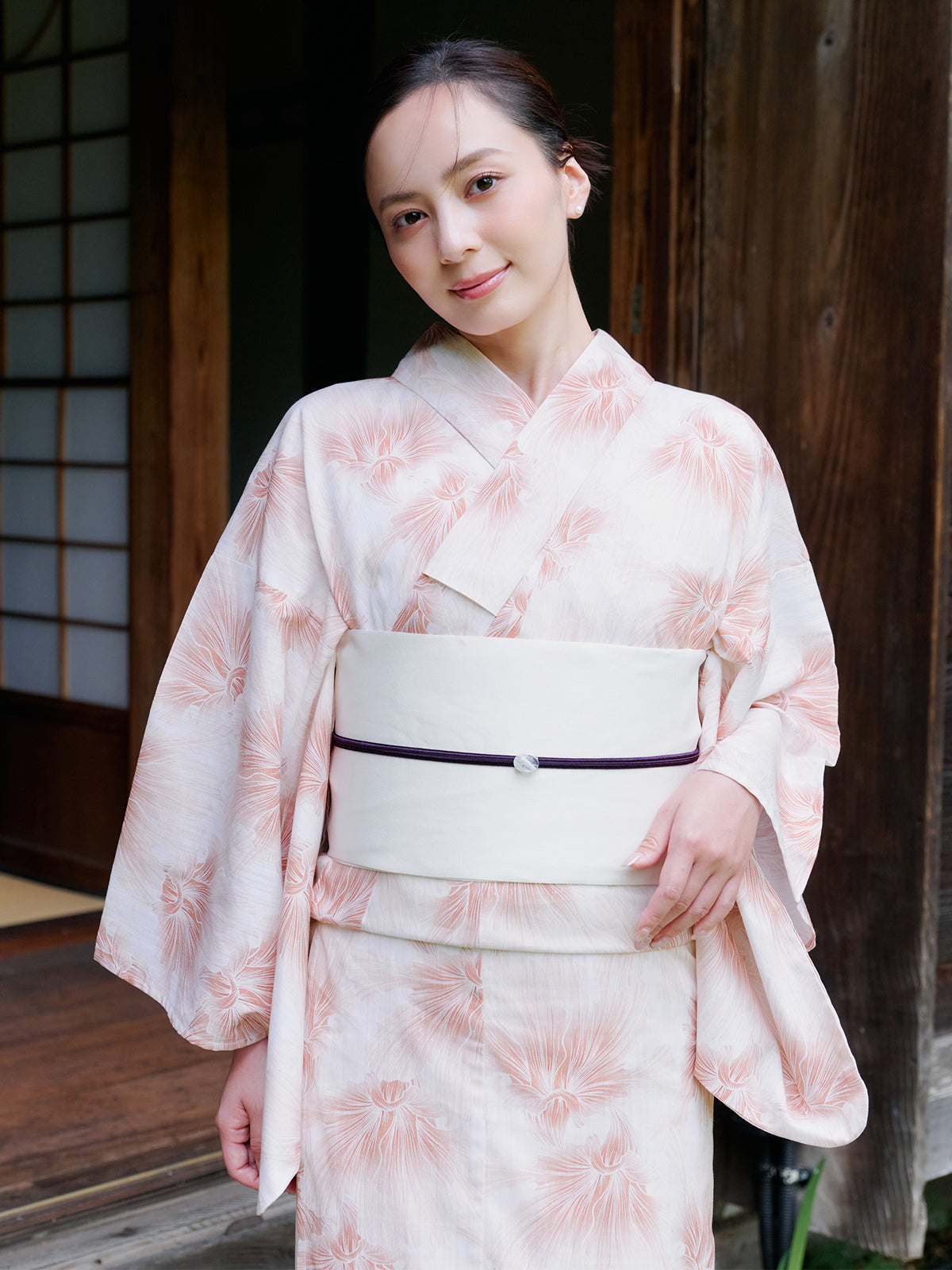 mist bloom yukata set - PINK BEIGE