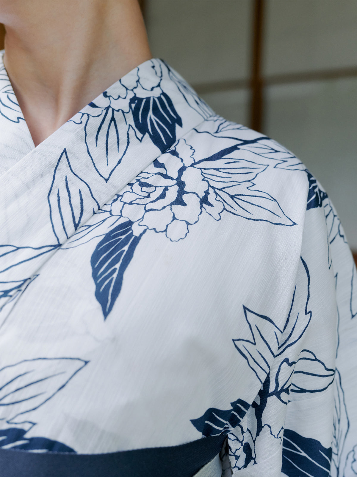 line art peony yukata set - WHITE