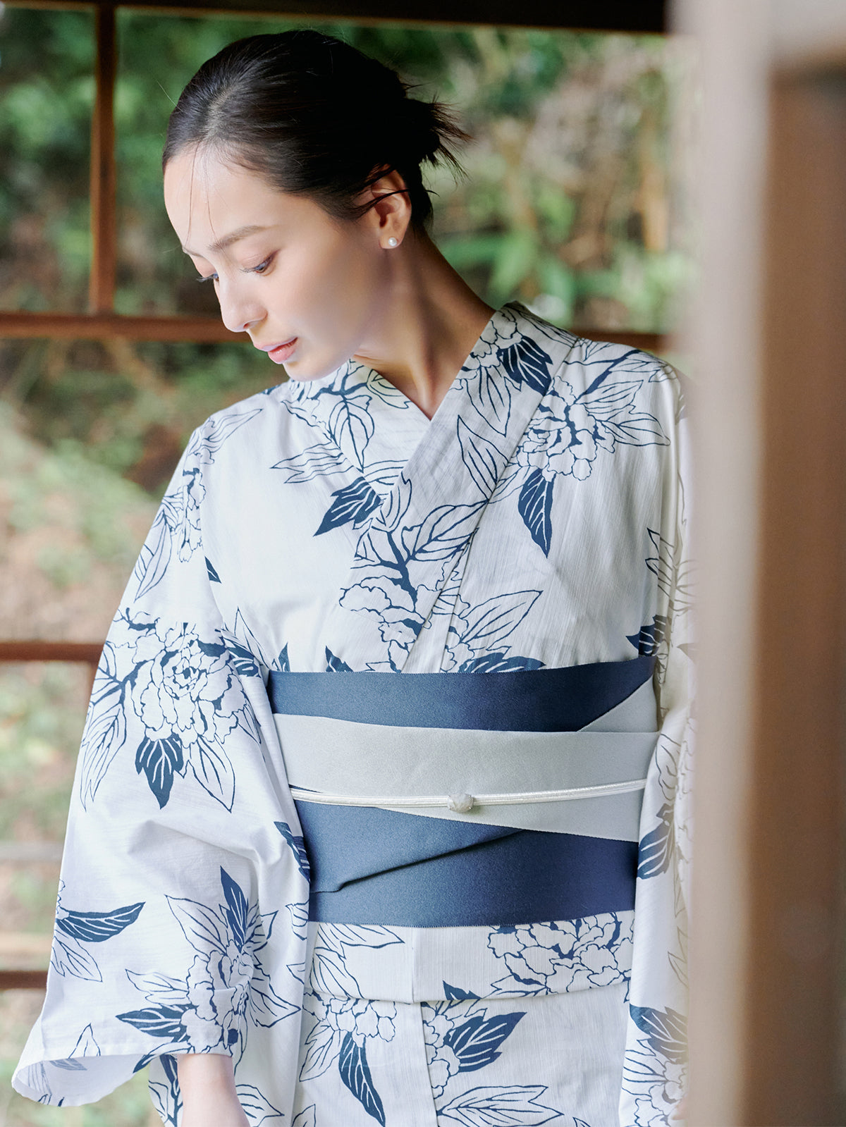 着物・浴衣 eim nuance line yukata line art peony yukata set - WHITE