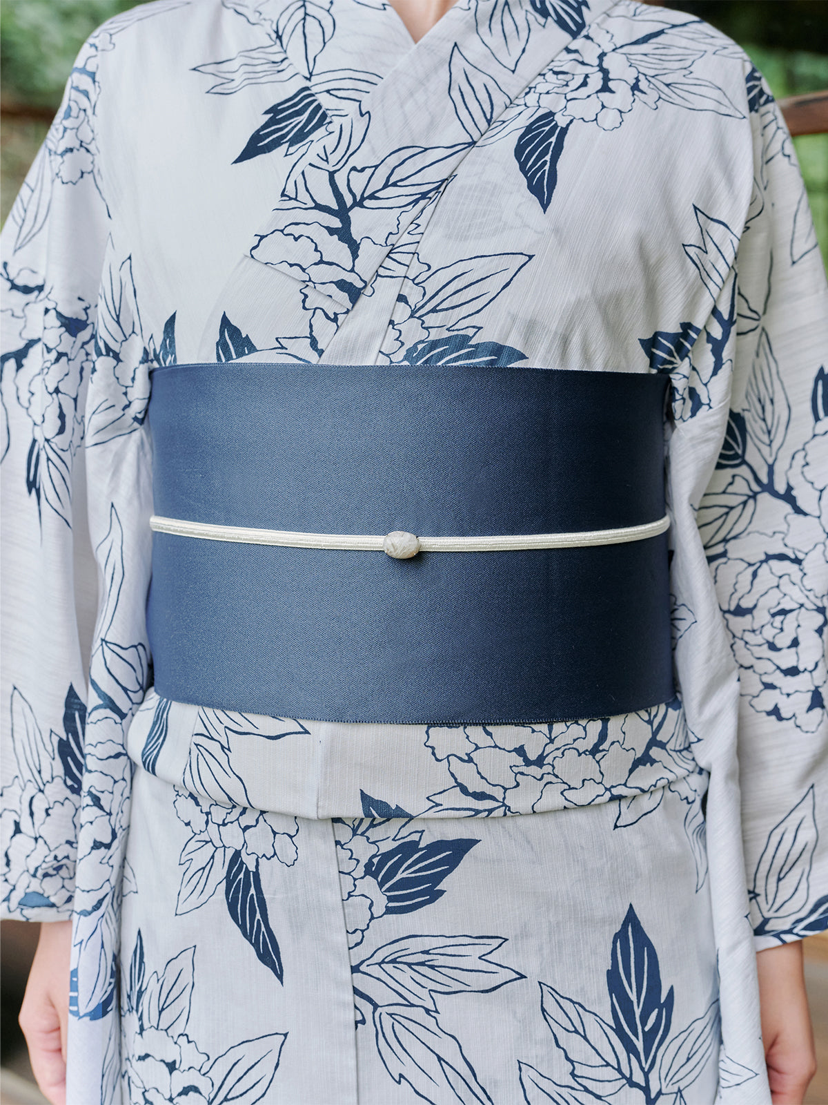line art peony yukata set - WHITE