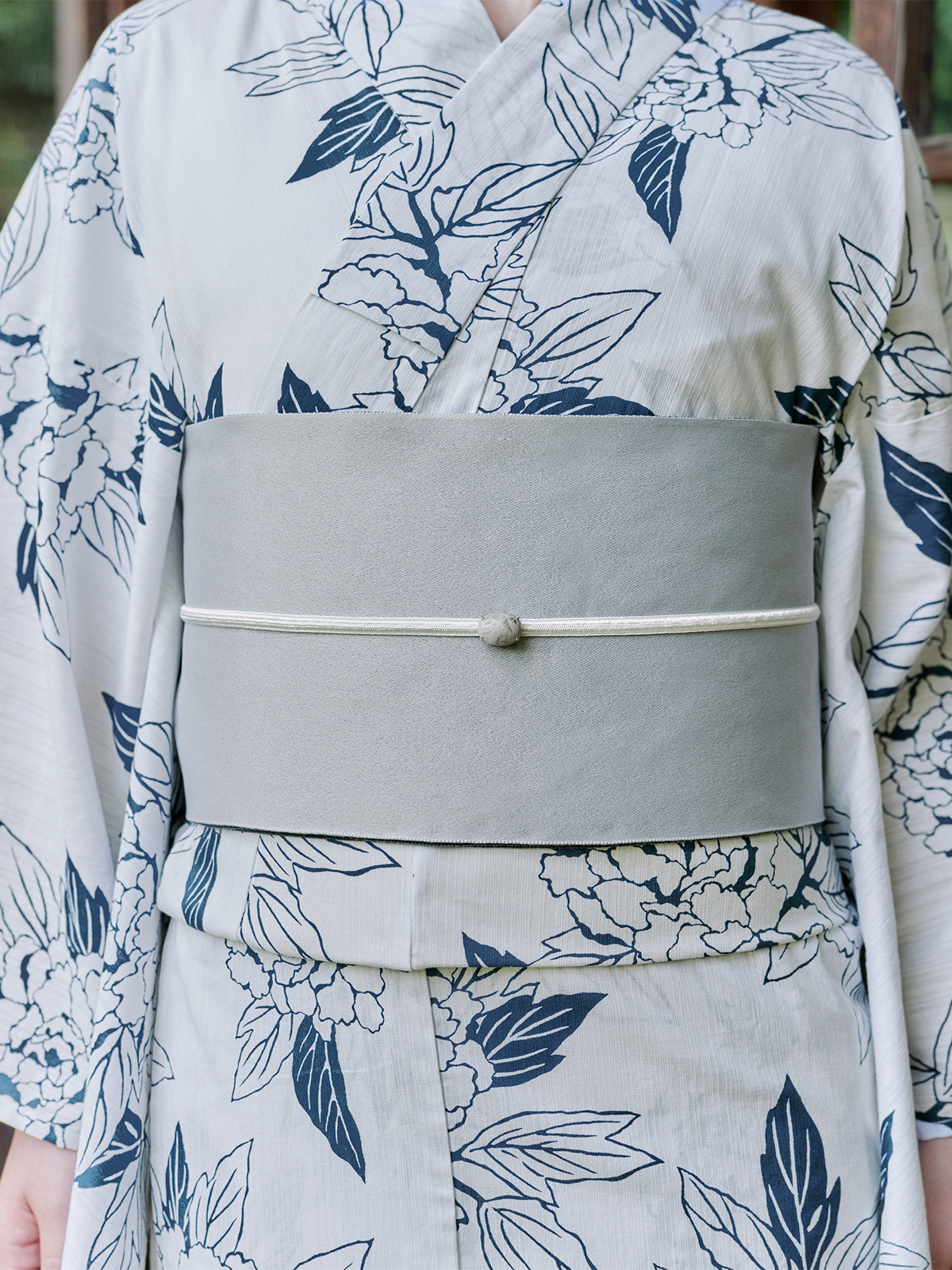 line art peony yukata set - WHITE