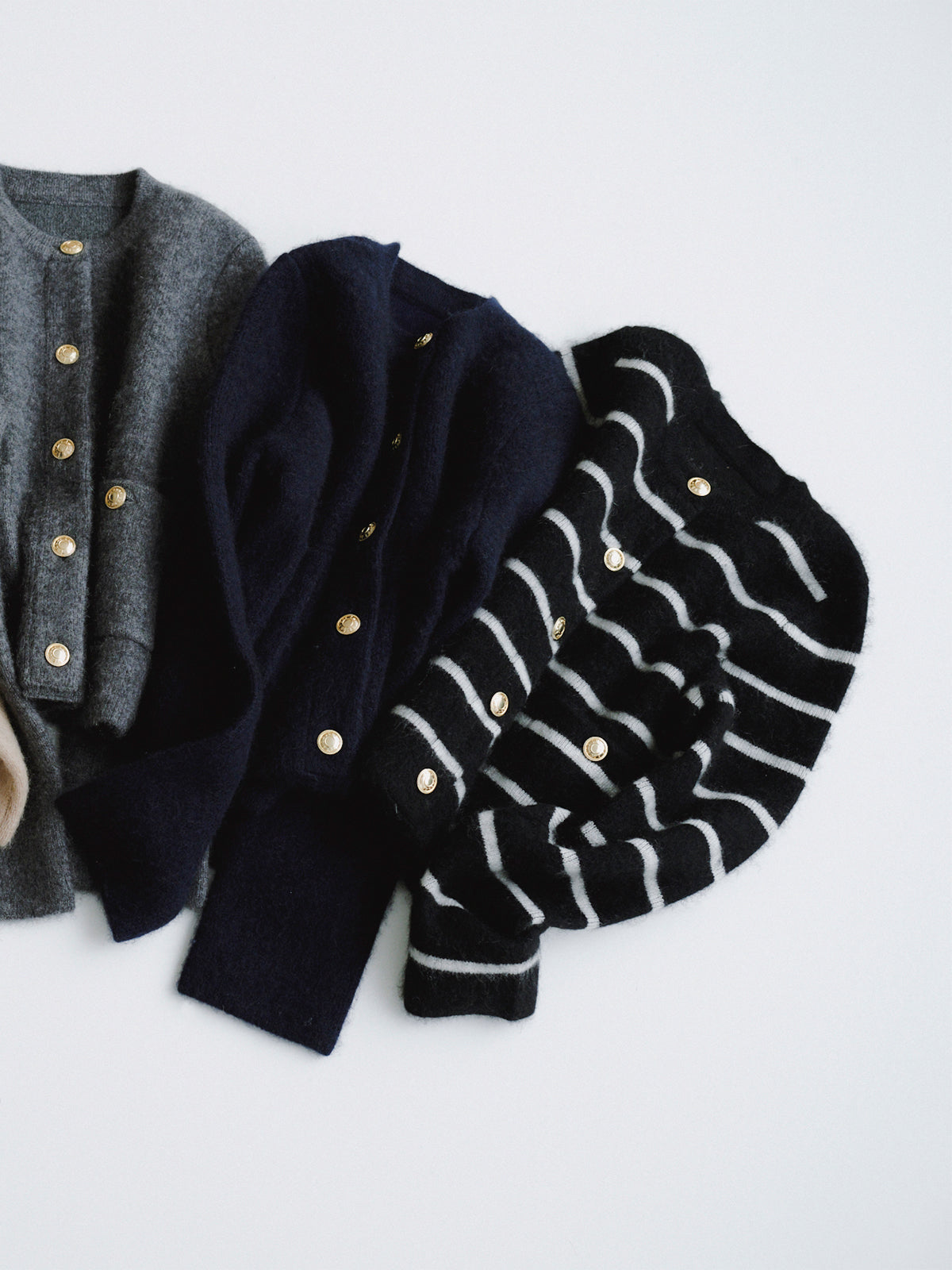 anuans ノーカラーニットジャケット NAVY Mサイズ ノーカラーニットジャケット